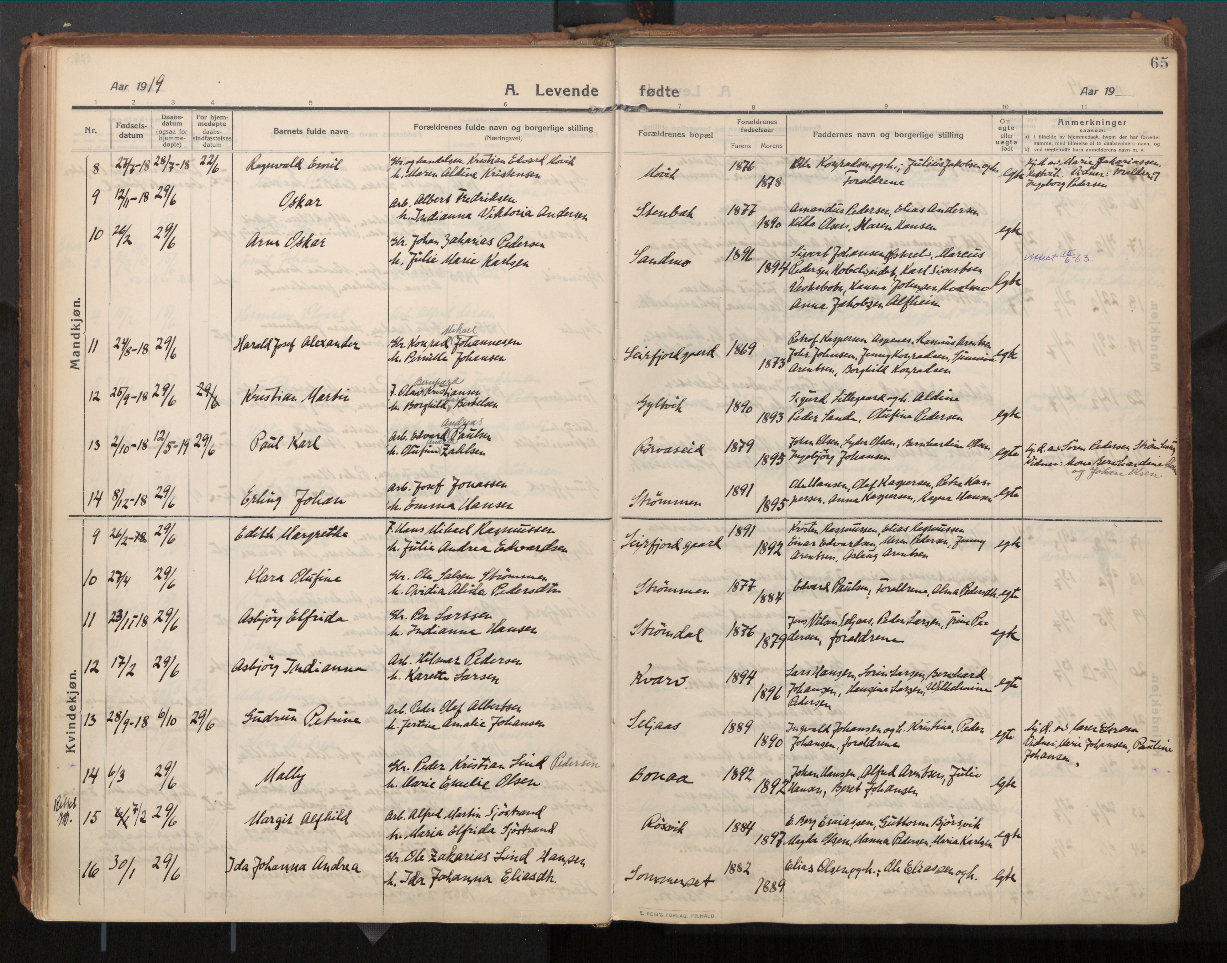 Ministerialprotokoller, klokkerbøker og fødselsregistre - Nordland, AV/SAT-A-1459/854/L0784: Ministerialbok nr. 854A07, 1910-1922, s. 65
