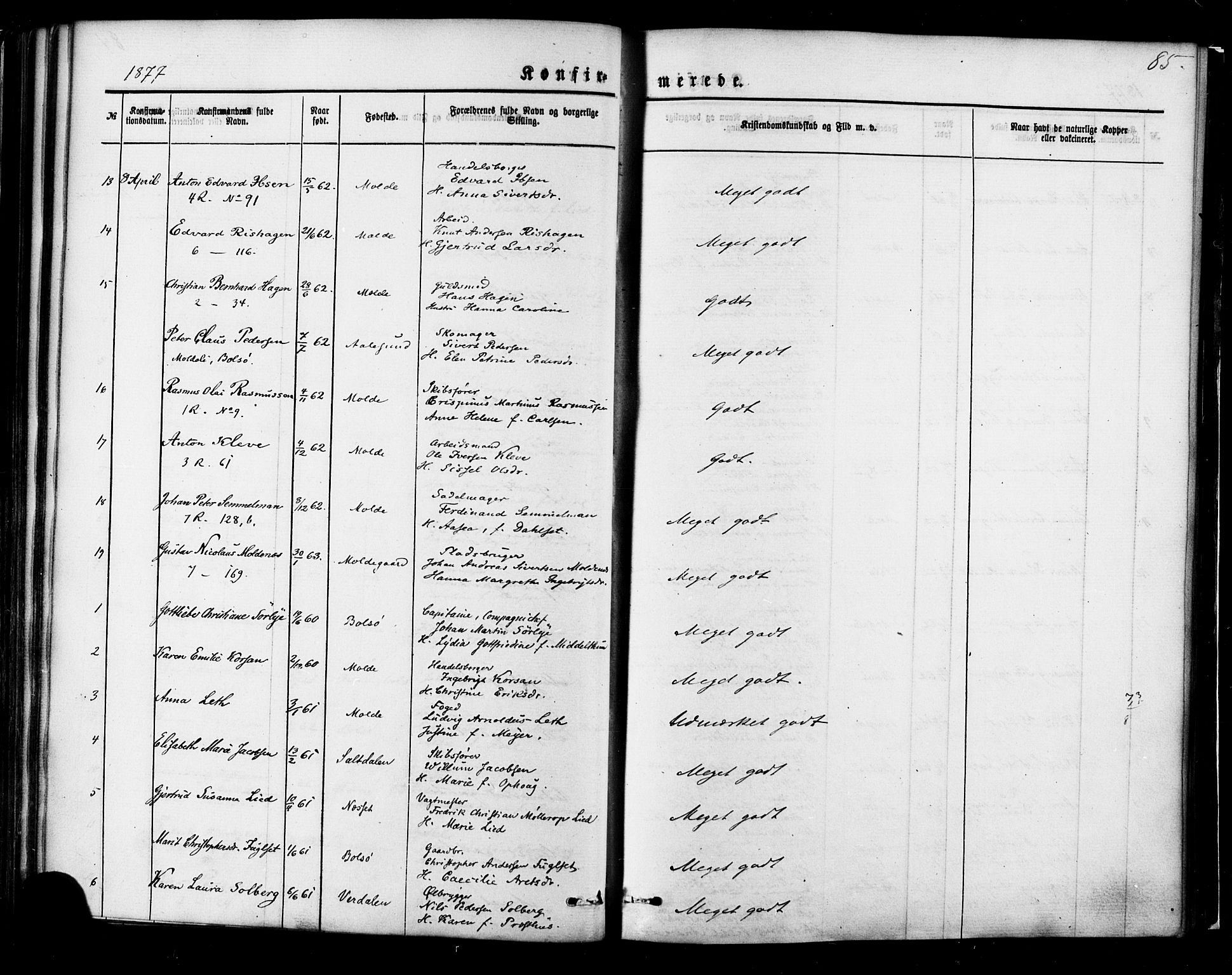 Ministerialprotokoller, klokkerbøker og fødselsregistre - Møre og Romsdal, SAT/A-1454/558/L0691: Ministerialbok nr. 558A05, 1873-1886, s. 85