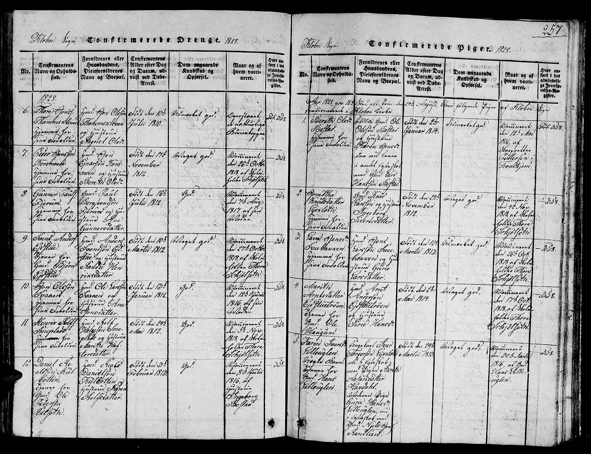 Ministerialprotokoller, klokkerbøker og fødselsregistre - Sør-Trøndelag, AV/SAT-A-1456/618/L0450: Klokkerbok nr. 618C01, 1816-1865, s. 257