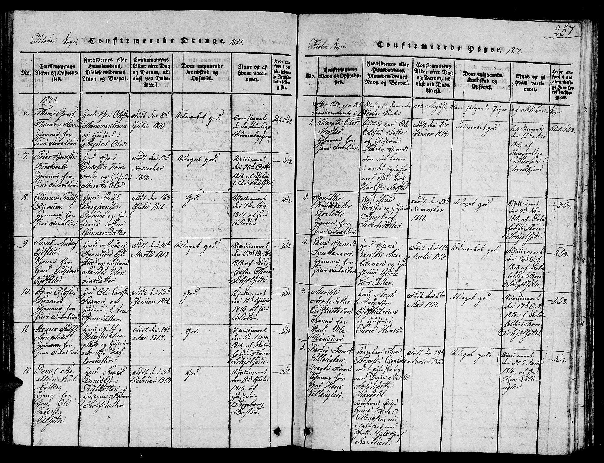 Ministerialprotokoller, klokkerbøker og fødselsregistre - Sør-Trøndelag, SAT/A-1456/618/L0450: Klokkerbok nr. 618C01, 1816-1865, s. 257