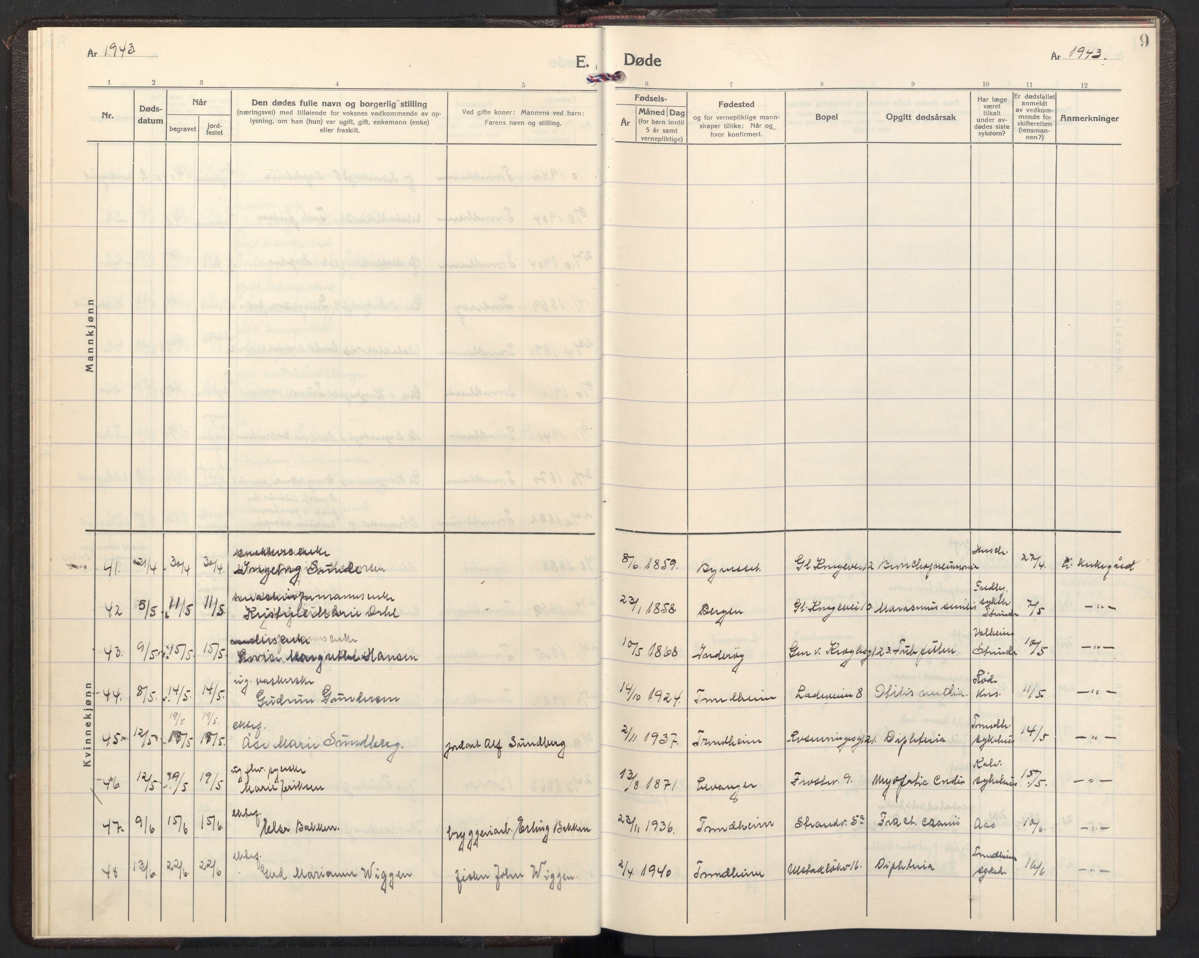 Ministerialprotokoller, klokkerbøker og fødselsregistre - Sør-Trøndelag, AV/SAT-A-1456/605/L0264: Klokkerbok nr. 605C11, 1942-1949, s. 9