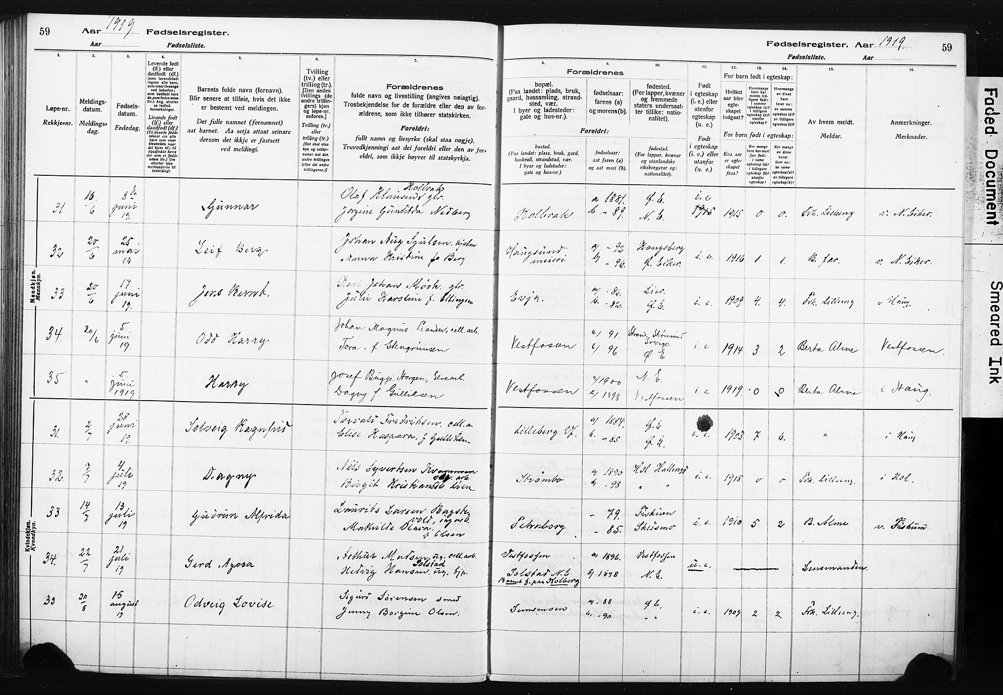 Eiker kirkebøker, AV/SAKO-A-4/J/Ja/L0001: Fødselsregister nr. I 1, 1916-1927, s. 59
