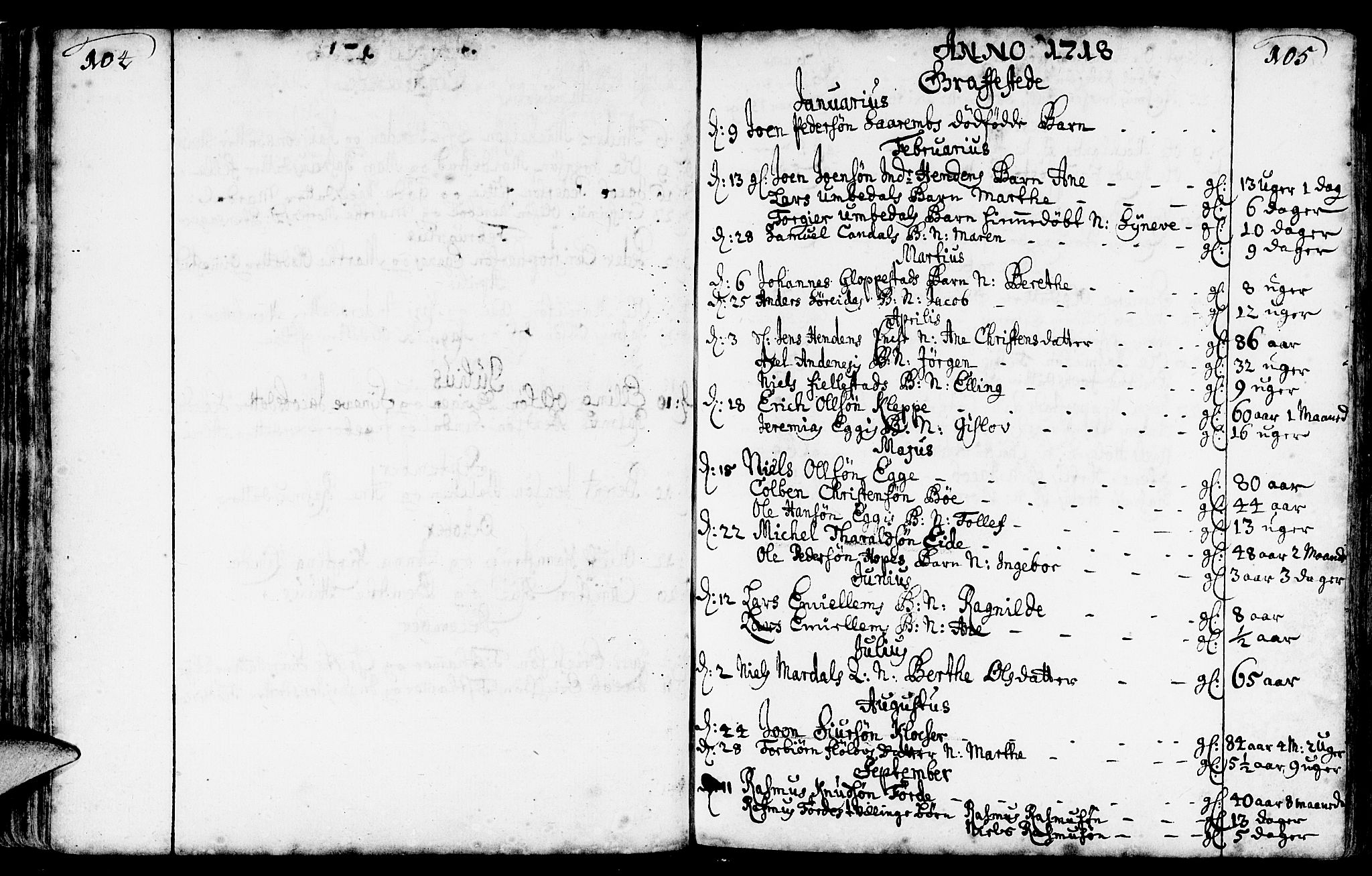 Gloppen sokneprestembete, AV/SAB-A-80101/H/Haa/Haaa/L0002: Ministerialbok nr. A 2, 1712-1735, s. 104-105