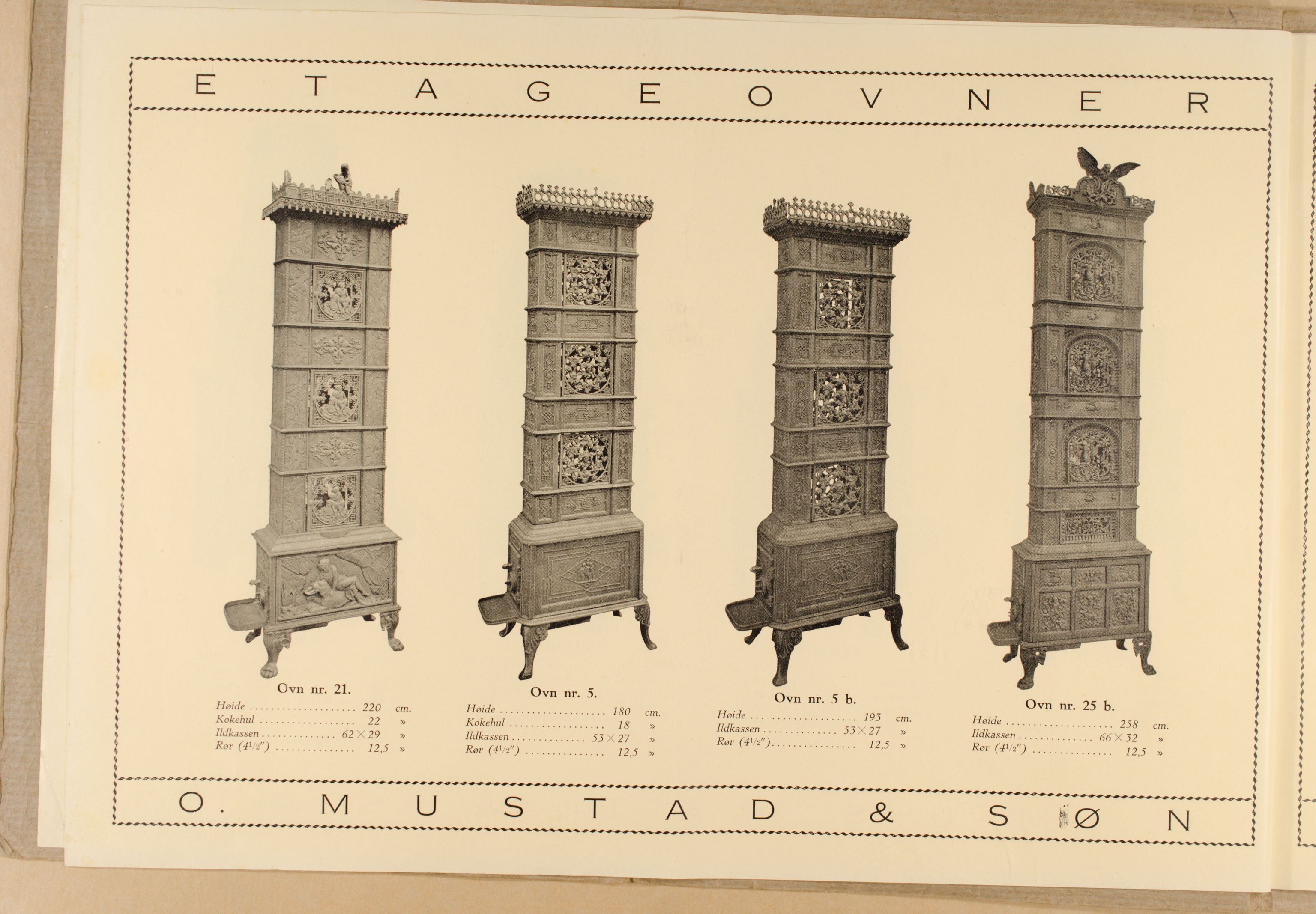 Næs Jernverksmuseets samling av historiske ovnskataloger, NESJ/NJM-006/01/L0012: O. Mustad & Søn, Støpegods Katalog, 1889-1910