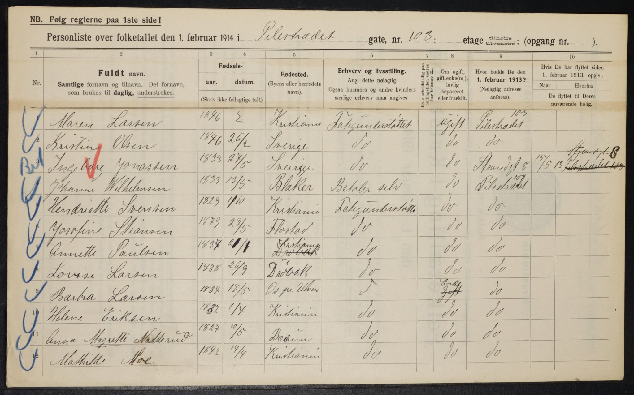 OBA, Kommunal folketelling 1.2.1914 for Kristiania, 1914, s. 80255