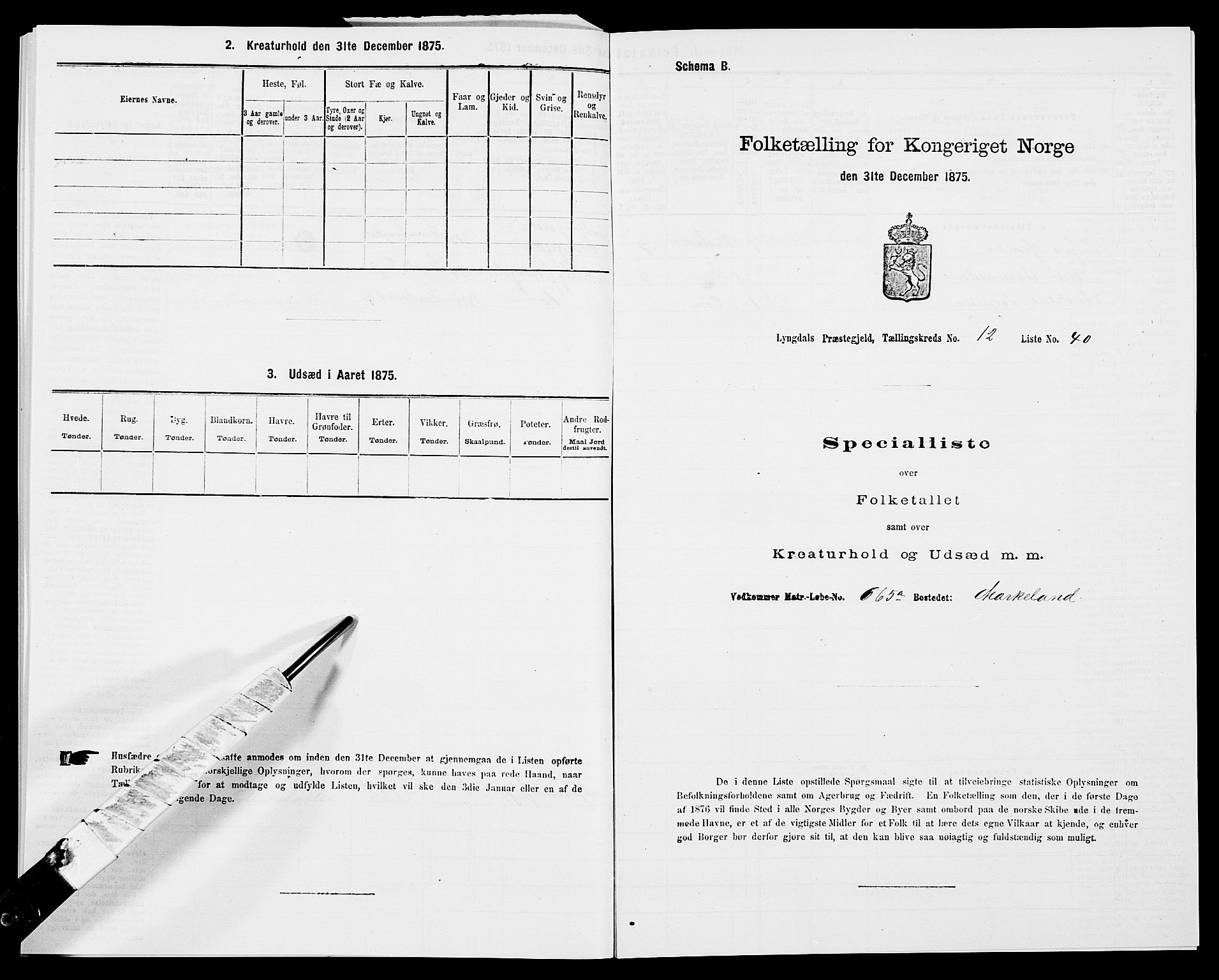 SAK, Folketelling 1875 for 1032P Lyngdal prestegjeld, 1875, s. 1939