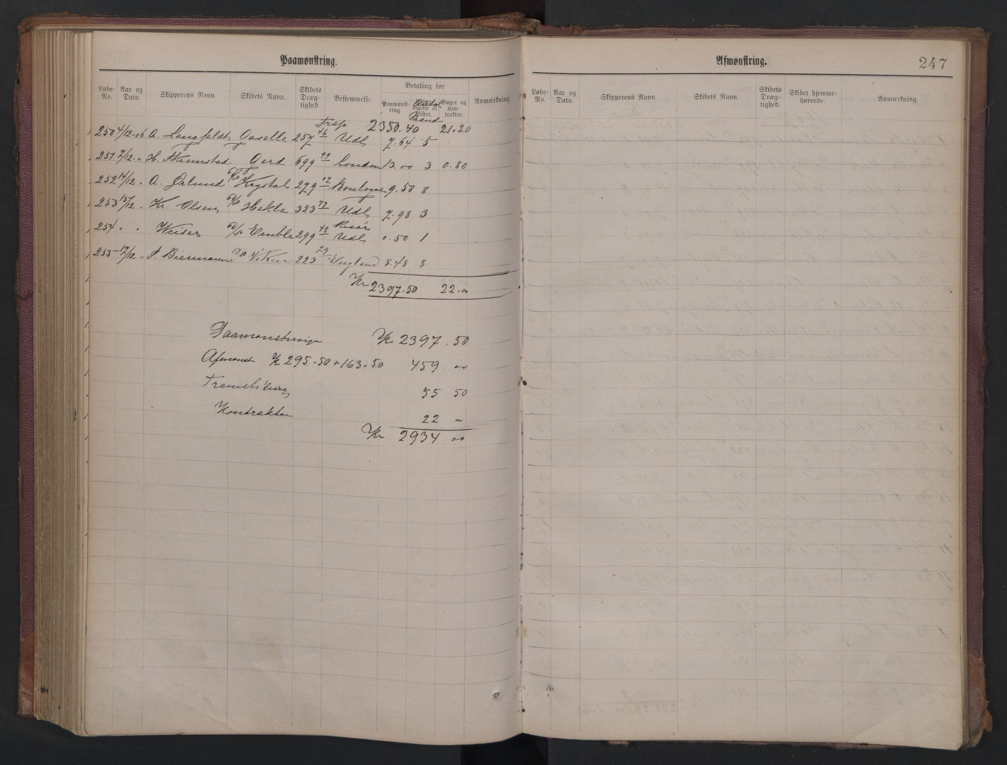 Kragerø innrulleringskontor, SAKO/A-830/H/Ha/L0002: Mønstringsjournal, 1884-1910, s. 247