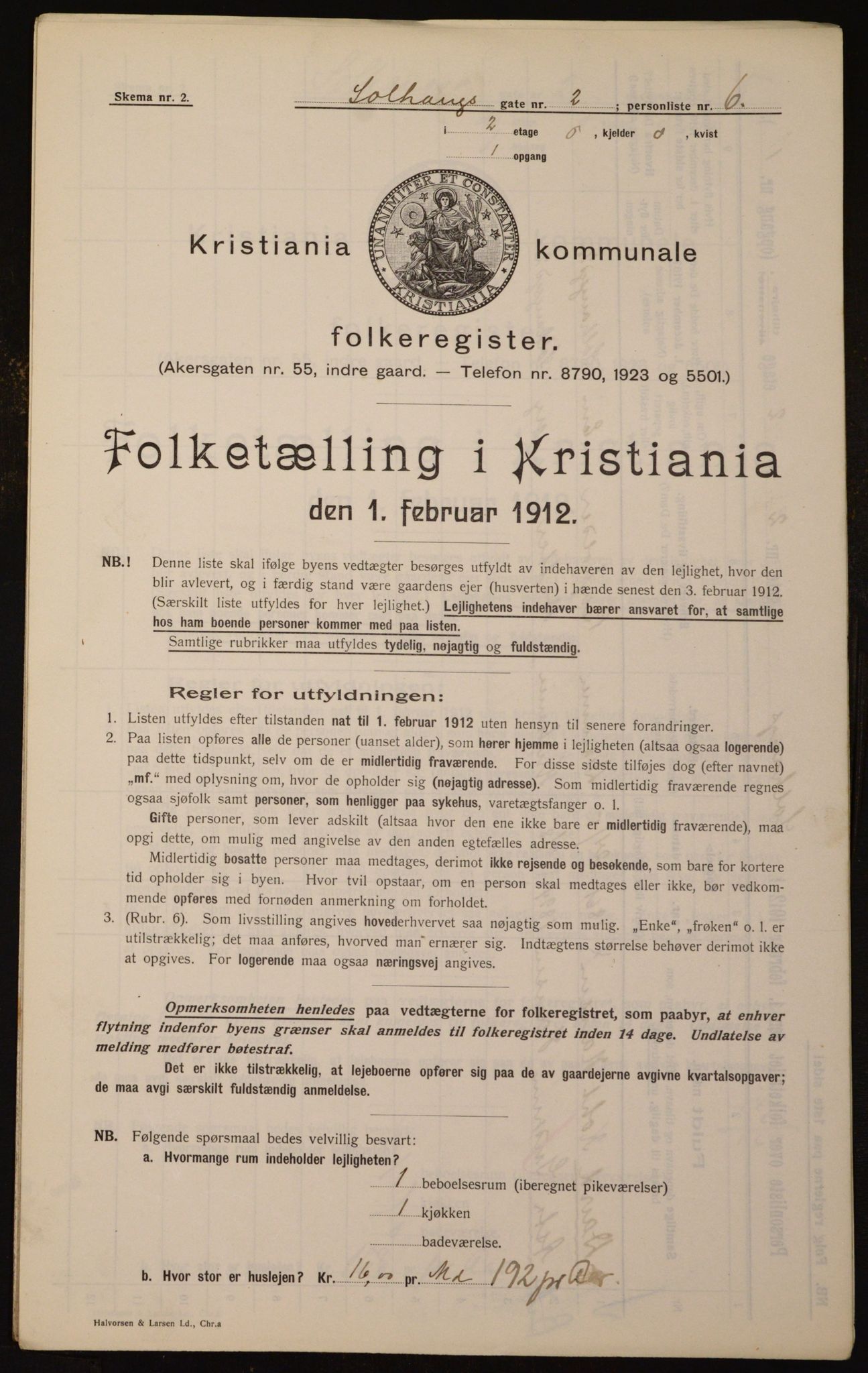 OBA, Kommunal folketelling 1.2.1912 for Kristiania, 1912, s. 99705