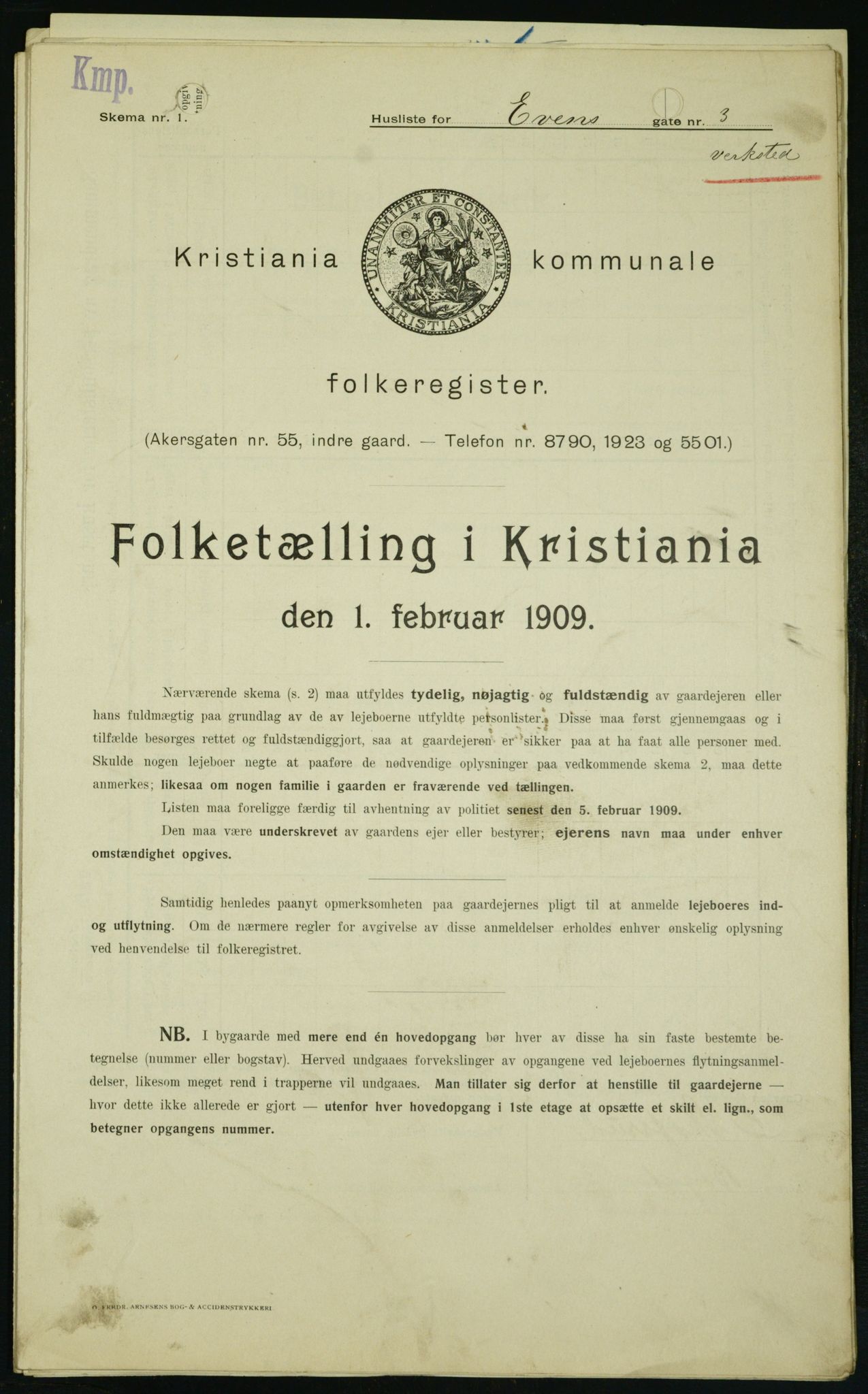 OBA, Kommunal folketelling 1.2.1909 for Kristiania kjøpstad, 1909, s. 20634