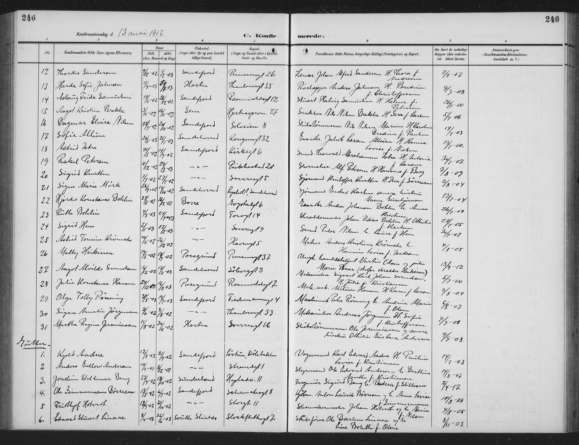Sandefjord kirkebøker, AV/SAKO-A-315/G/Ga/L0003: Klokkerbok nr. 3, 1903-1920, s. 246