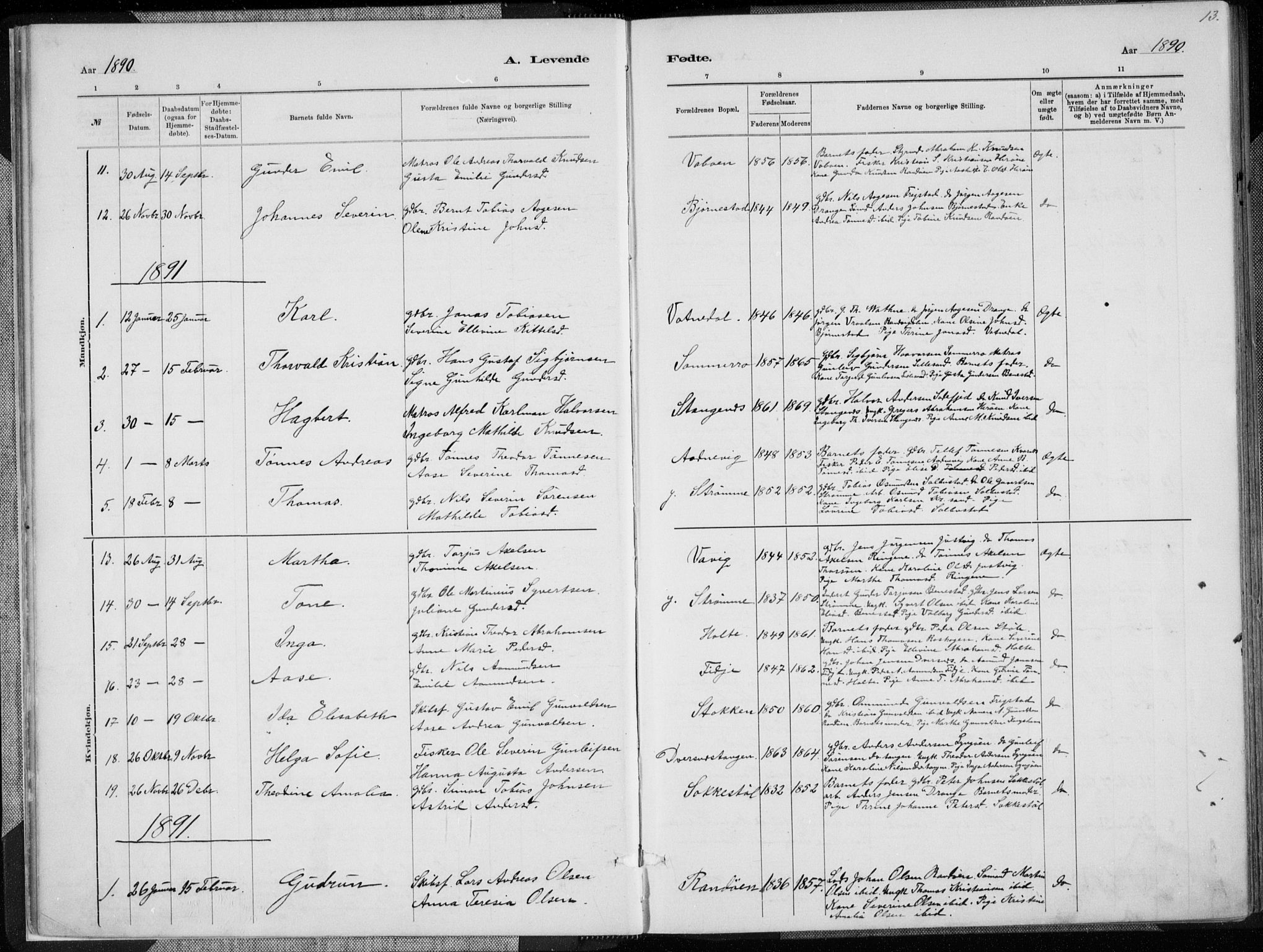 Oddernes sokneprestkontor, SAK/1111-0033/F/Fa/Fab/L0002: Ministerialbok nr. A 2, 1884-1903, s. 13