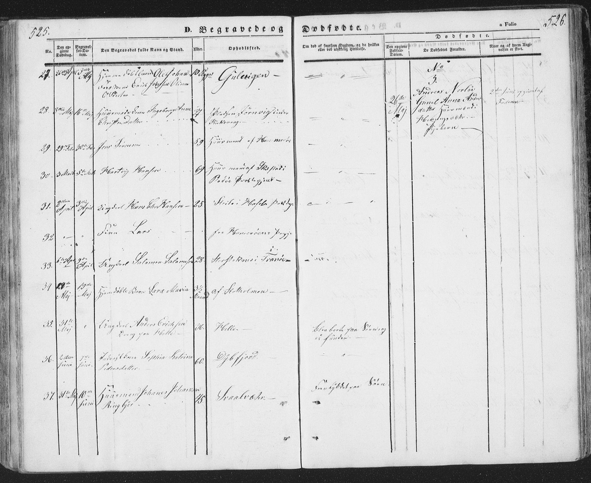 Ministerialprotokoller, klokkerbøker og fødselsregistre - Nordland, AV/SAT-A-1459/874/L1072: Klokkerbok nr. 874C01, 1843-1859, s. 525-526