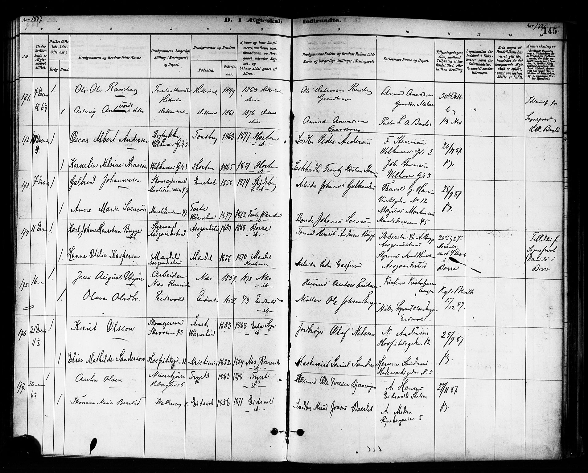 Trefoldighet prestekontor Kirkebøker, AV/SAO-A-10882/F/Fc/L0003: Ministerialbok nr. III 3, 1881-1891, s. 145