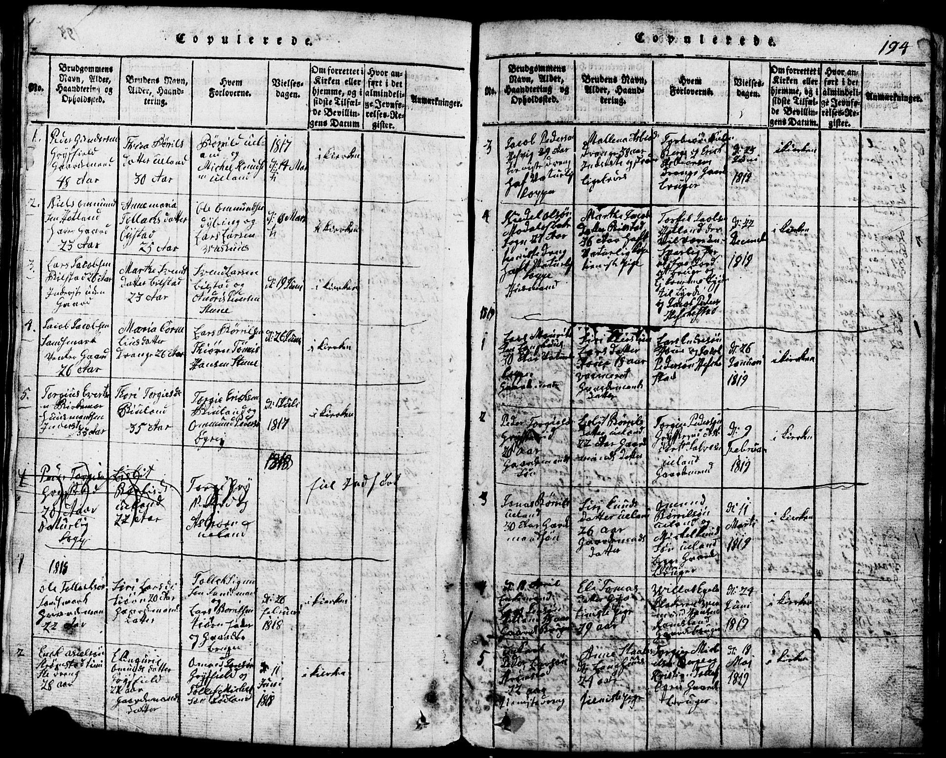 Lund sokneprestkontor, AV/SAST-A-101809/S07/L0001: Klokkerbok nr. B 1, 1815-1853, s. 194