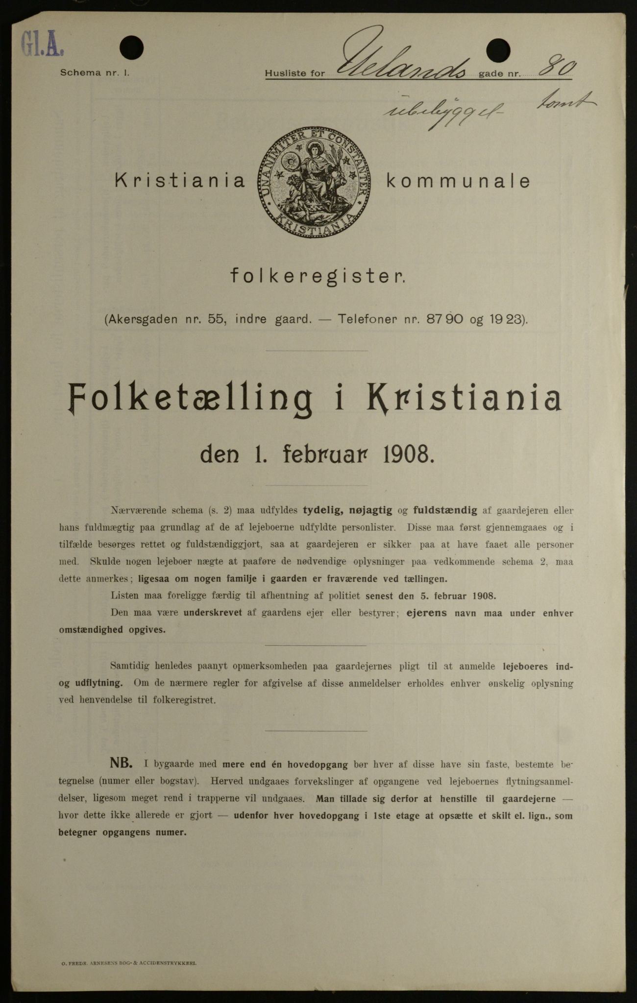 OBA, Kommunal folketelling 1.2.1908 for Kristiania kjøpstad, 1908, s. 106597