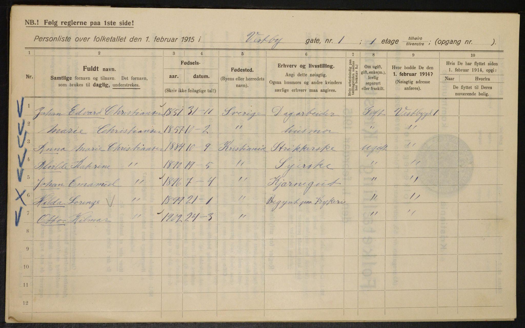 OBA, Kommunal folketelling 1.2.1915 for Kristiania, 1915, s. 122912