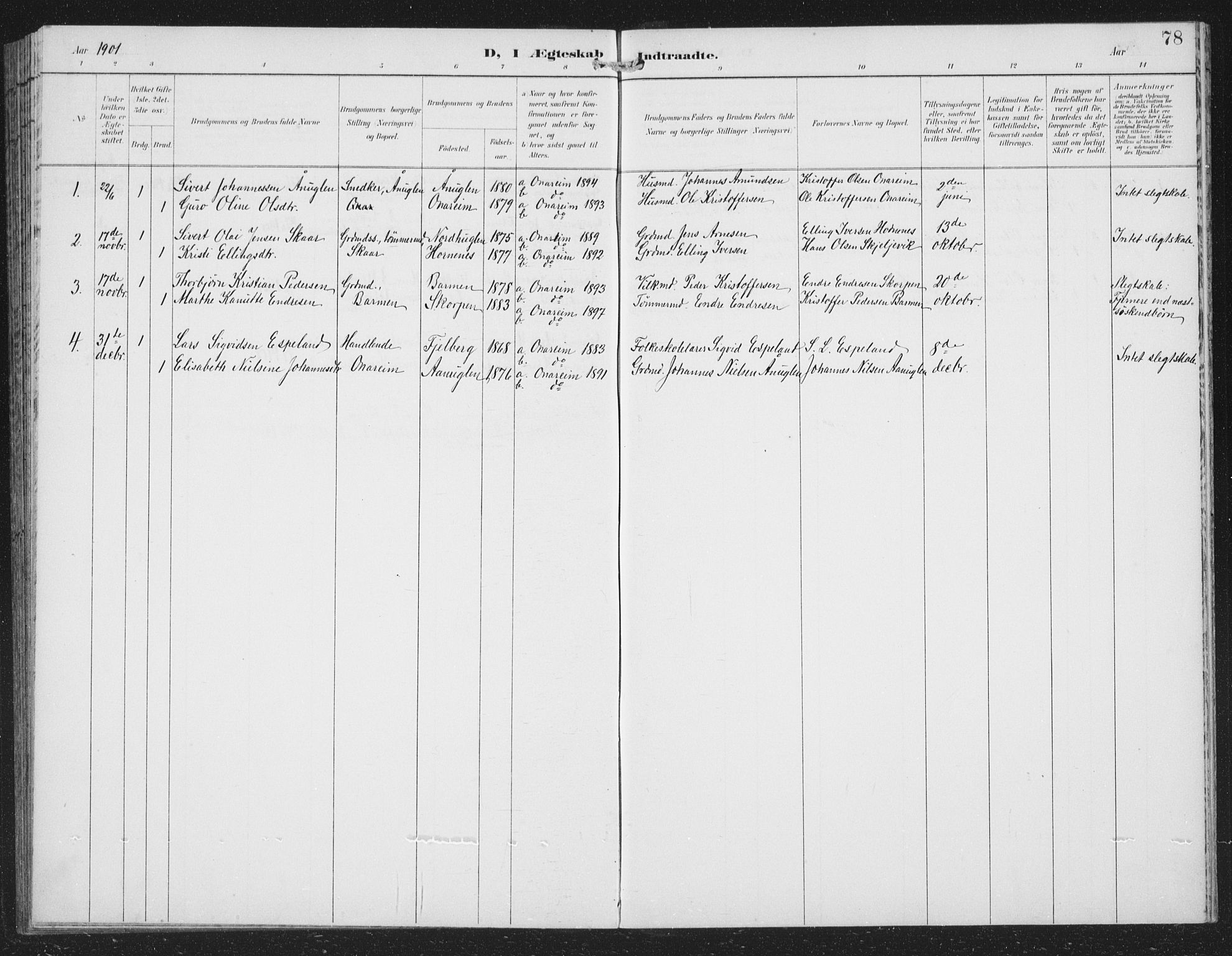 Tysnes sokneprestembete, AV/SAB-A-78601/H/Hab: Klokkerbok nr. C 2, 1896-1907, s. 78