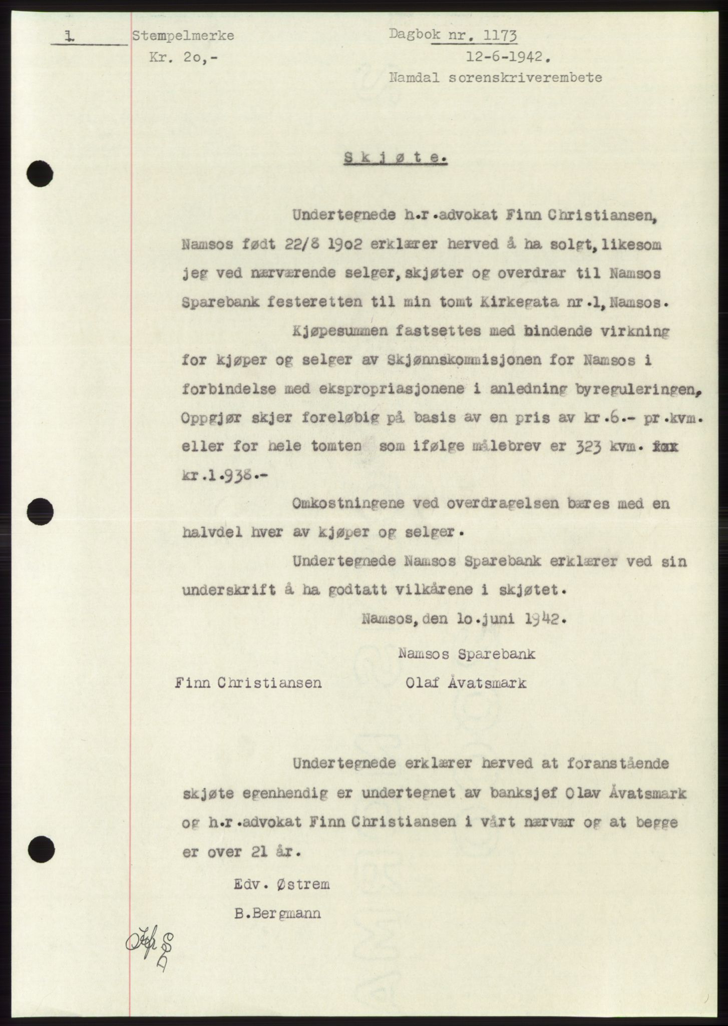 Namdal sorenskriveri, SAT/A-4133/1/2/2C: Pantebok nr. -, 1941-1942, Dagboknr: 1173/1942