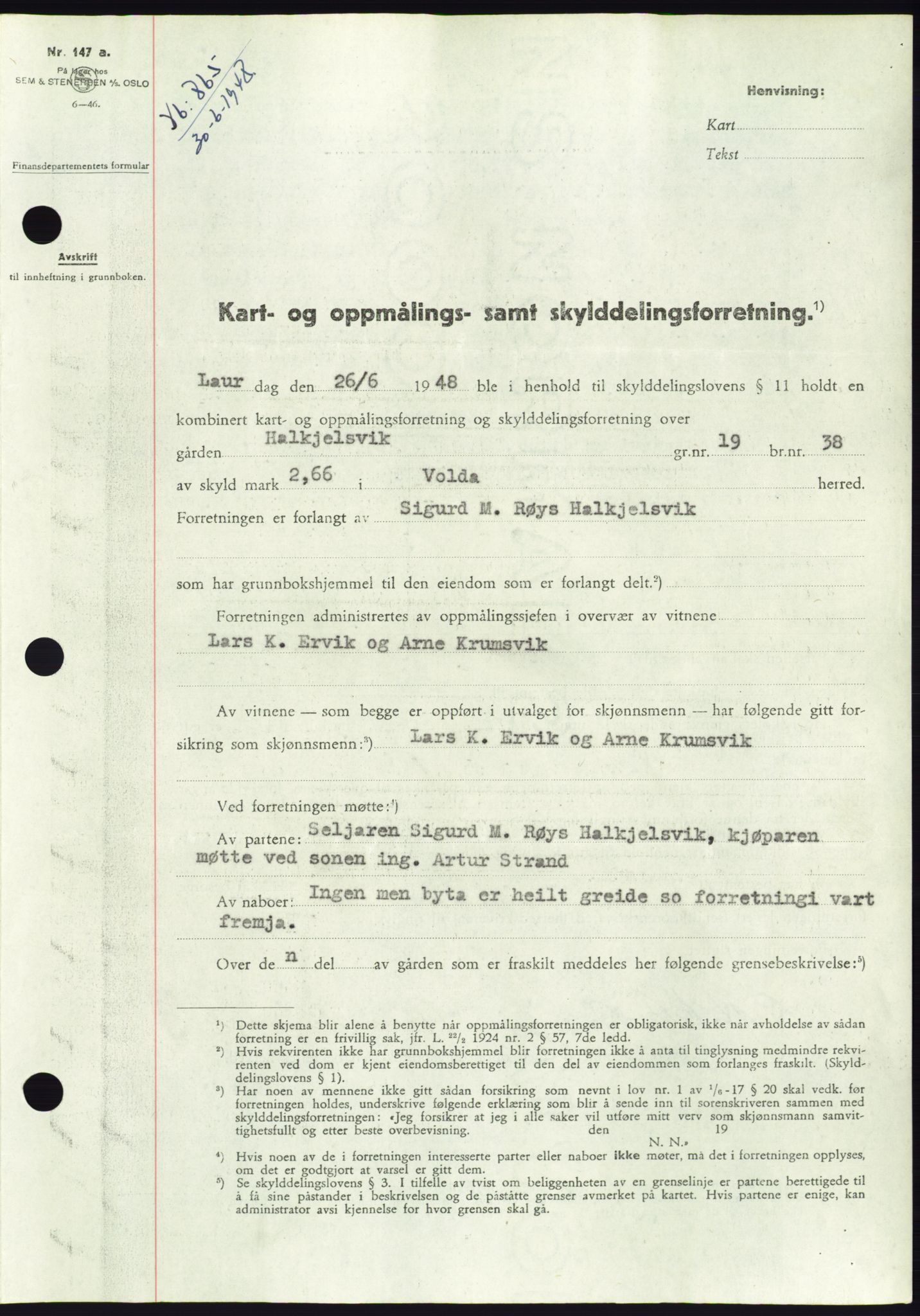 Søre Sunnmøre sorenskriveri, SAT/A-4122/1/2/2C/L0082: Pantebok nr. 8A, 1948-1948, Dagboknr: 865/1948