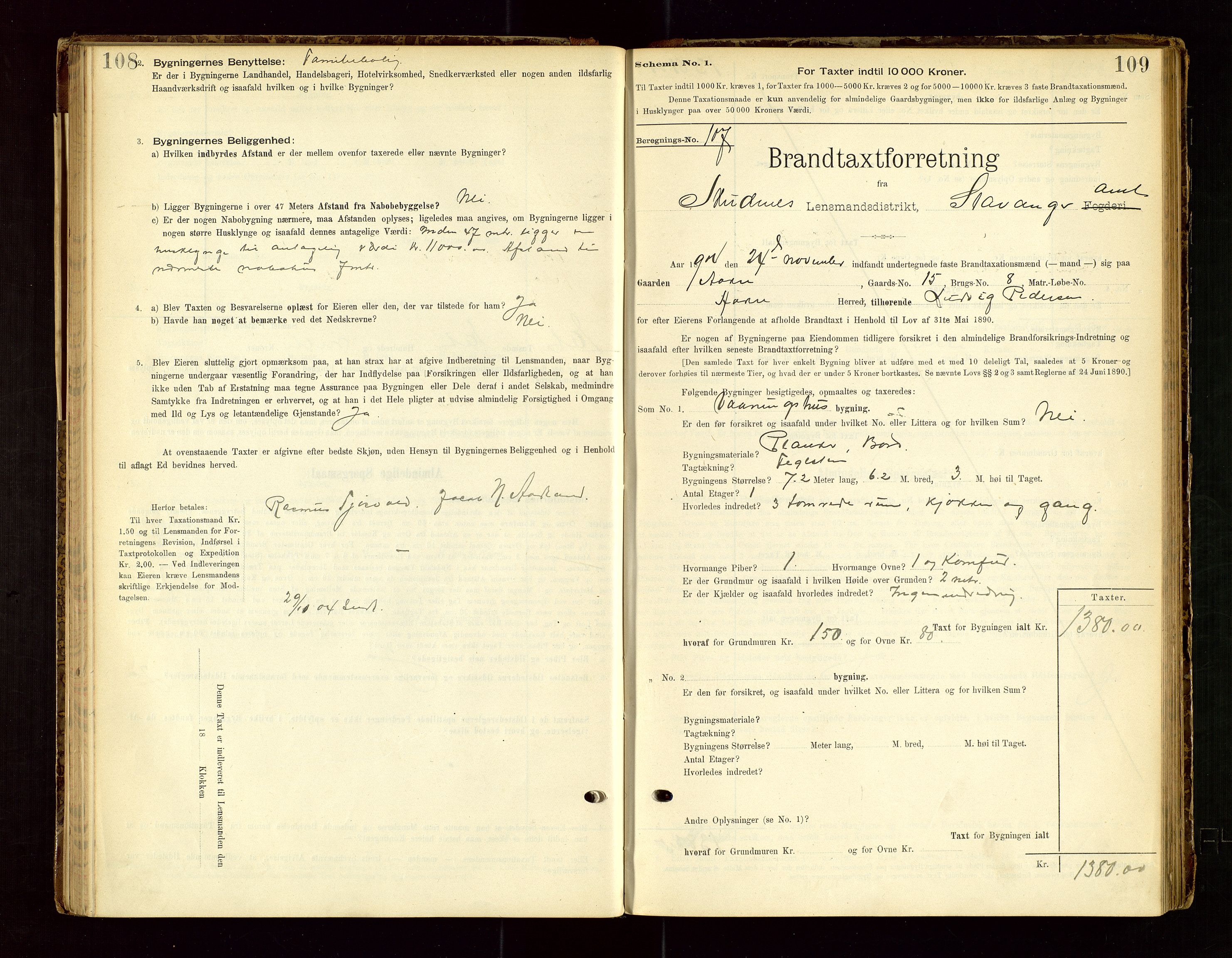 Skudenes lensmannskontor, SAST/A-100444/Gob/L0001: "Brandtaxationsprotokoll", 1895-1924, s. 108-109