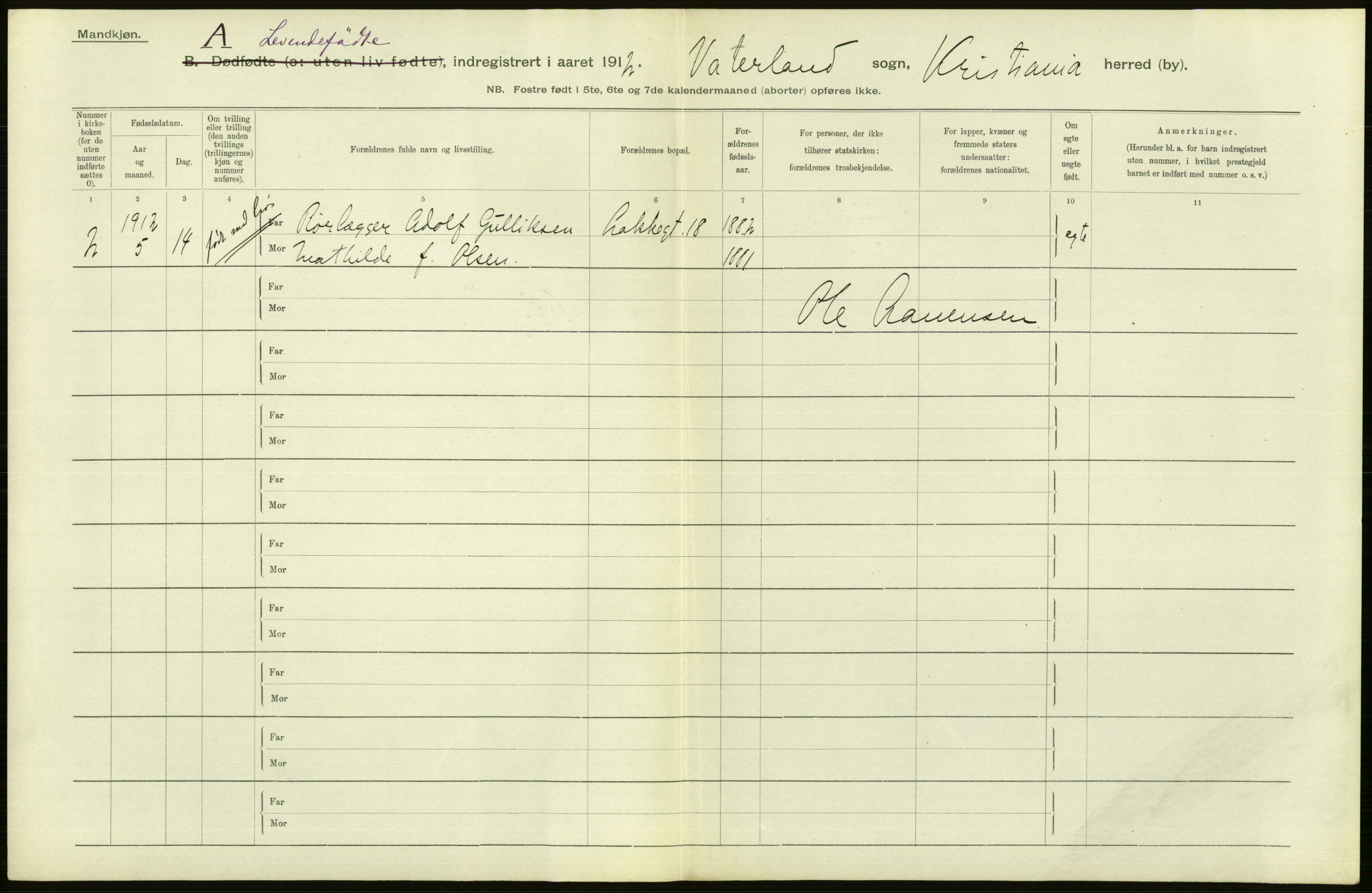 Statistisk sentralbyrå, Sosiodemografiske emner, Befolkning, AV/RA-S-2228/D/Df/Dfb/Dfbb/L0006: Kristiania:  Levendefødte menn og kvinner., 1912, s. 686