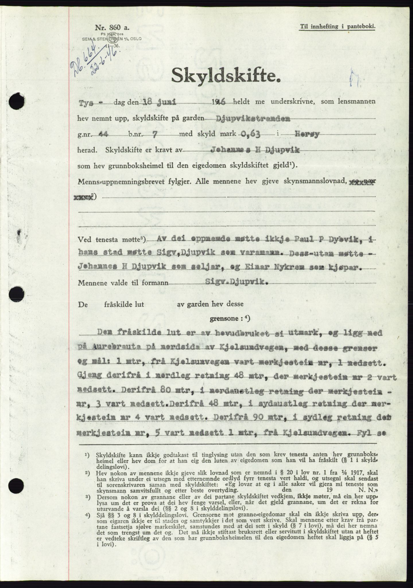 Søre Sunnmøre sorenskriveri, SAT/A-4122/1/2/2C/L0078: Pantebok nr. 4A, 1946-1946, Dagboknr: 664/1946
