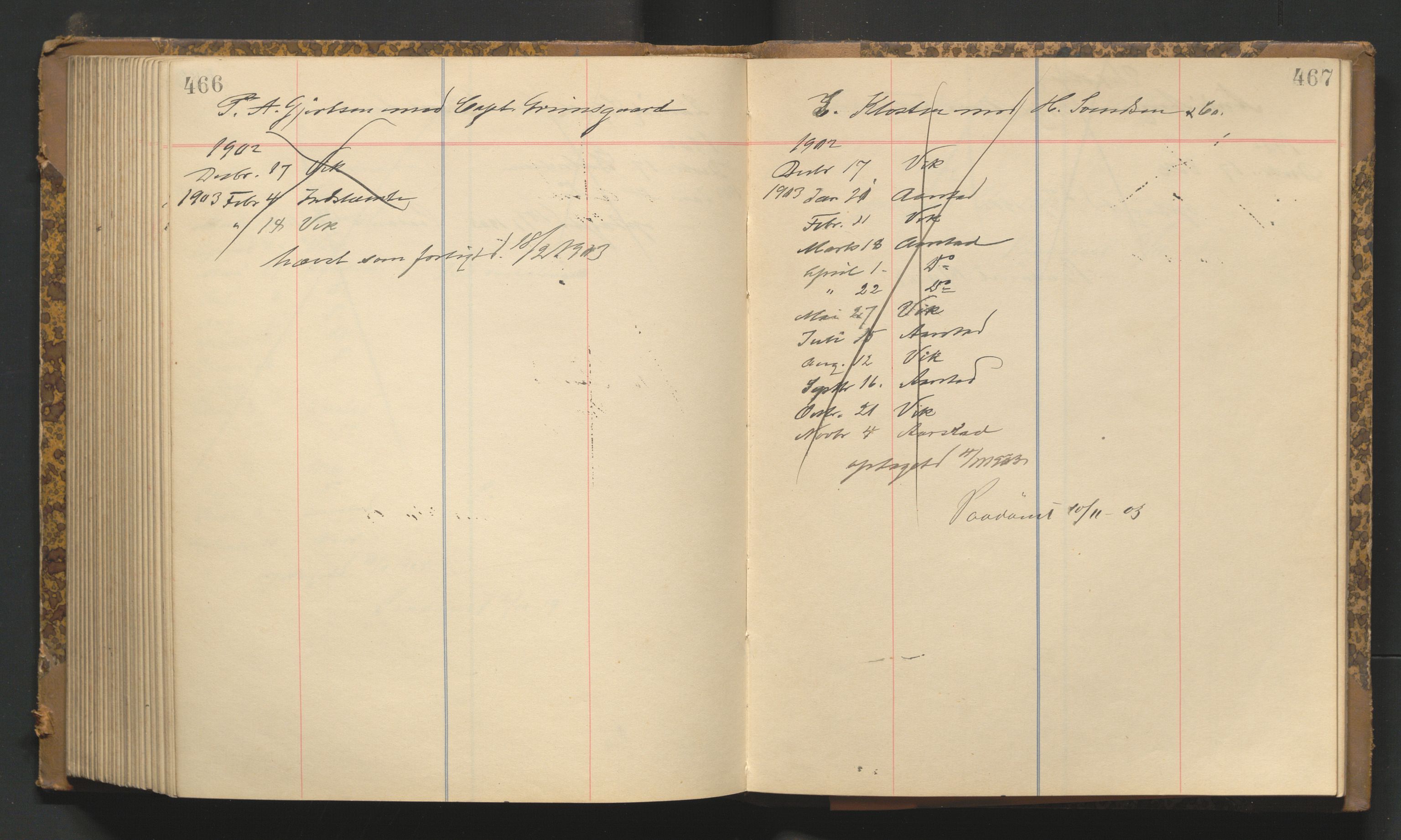 Stavanger byfogd, AV/SAST-A-101408/001/3/32/32A/L0003: Saksliste for Stavanger byting, 1900-1903, s. 466-467