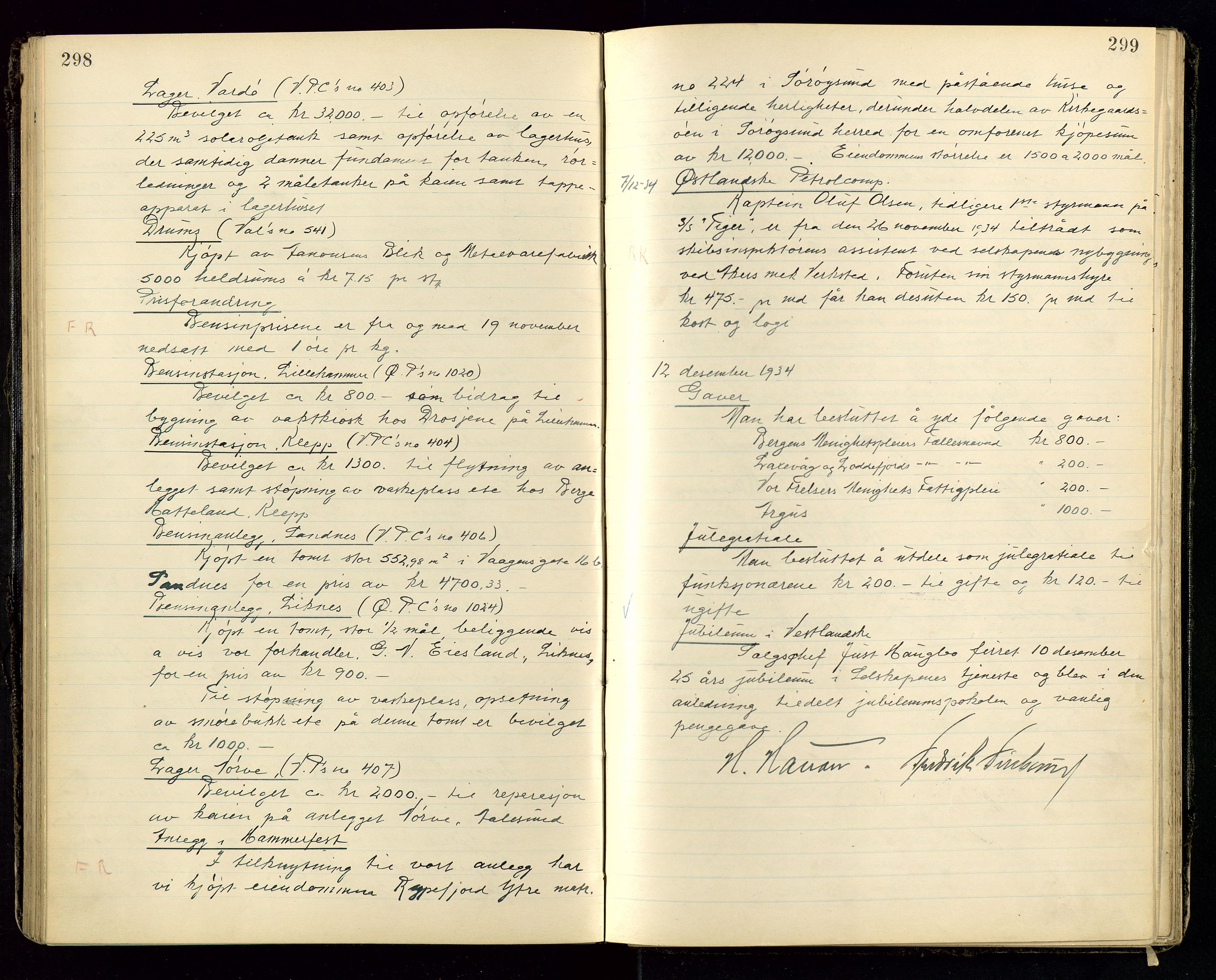 PA 1534 - Østlandske Petroleumscompagni A/S, AV/SAST-A-101954/A/Aa/L0004/0002: Direksjonsprotokoller / Den Administrerende Direksjon alle selskaper (referatprotokoll), 1928-1936, s. 298-299