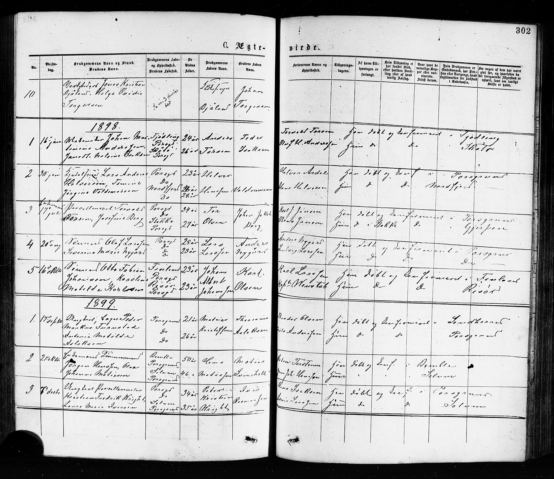 Porsgrunn kirkebøker , AV/SAKO-A-104/G/Ga/L0003: Klokkerbok nr. I 3, 1877-1915, s. 302