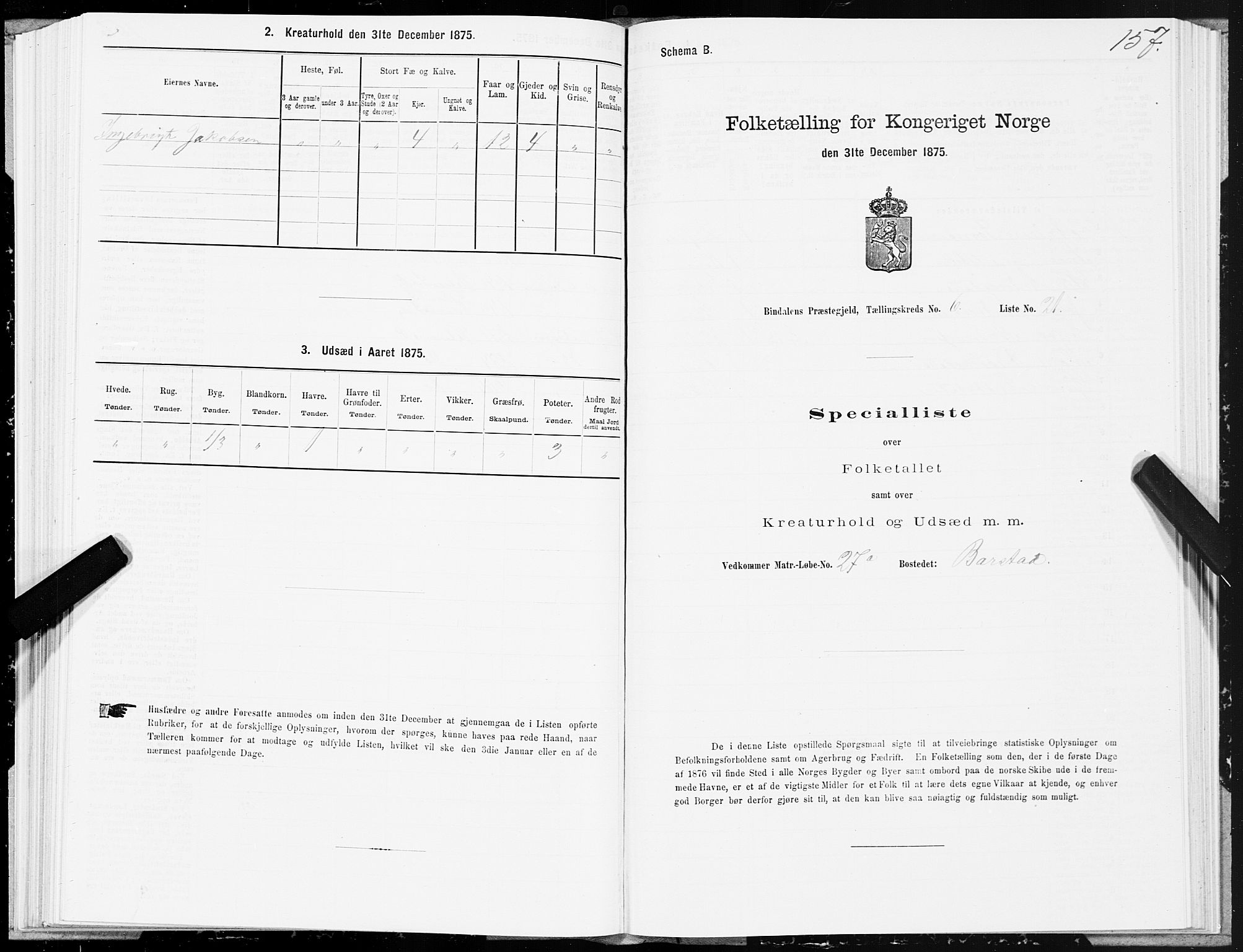 SAT, Folketelling 1875 for 1811P Bindal prestegjeld, 1875, s. 2157