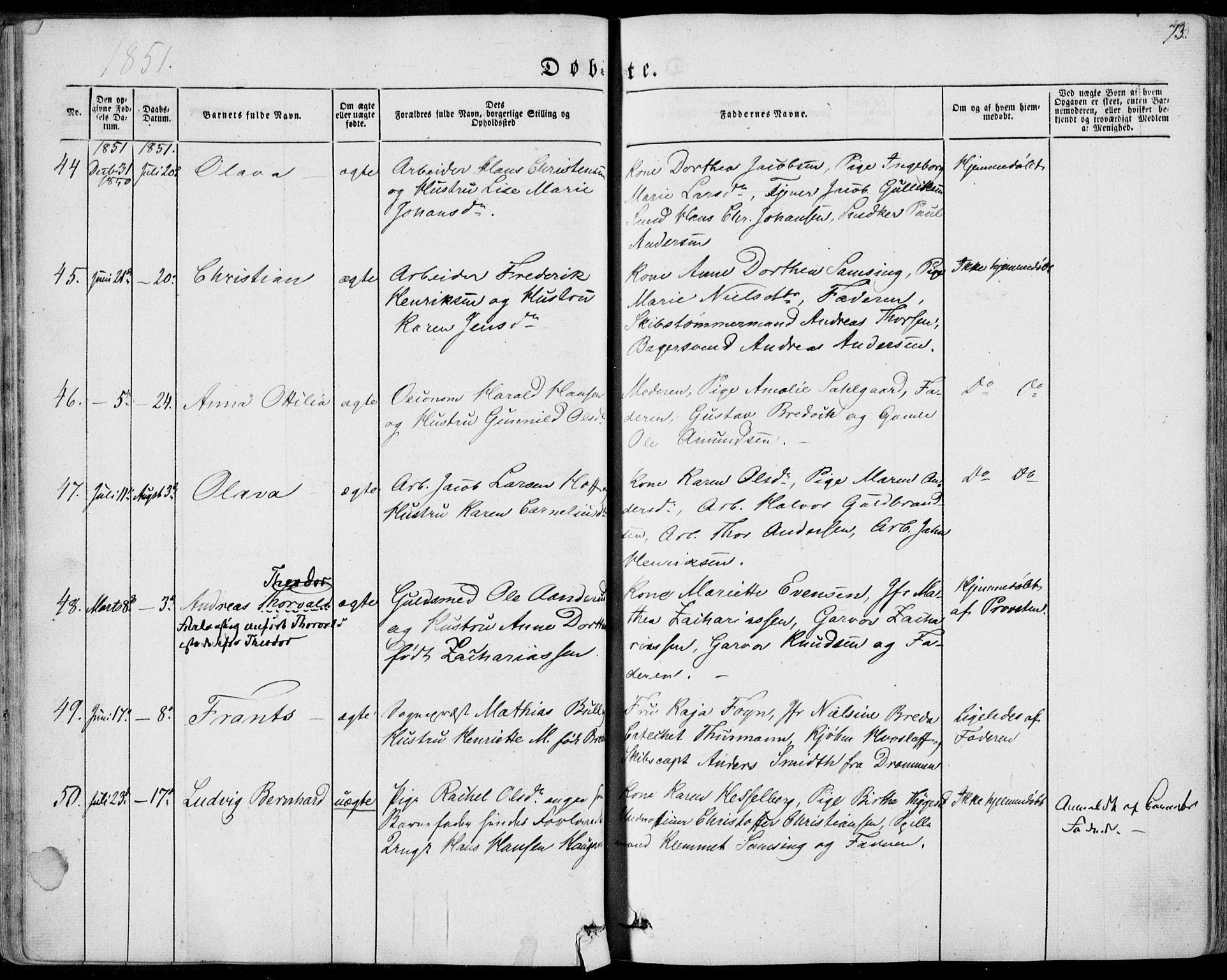 Tønsberg kirkebøker, AV/SAKO-A-330/F/Fa/L0007: Ministerialbok nr. I 7, 1845-1854, s. 73