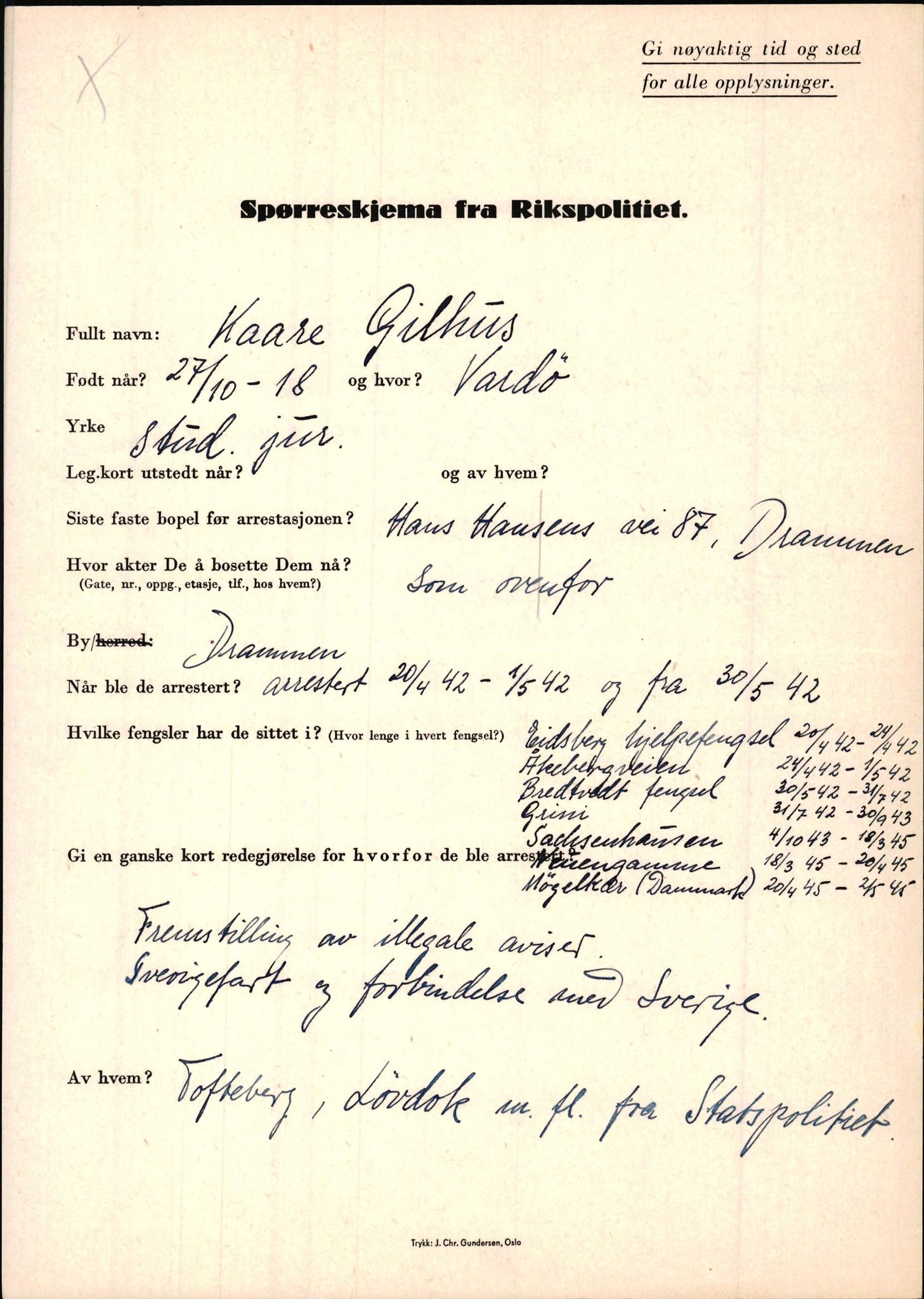 Rikspolitisjefen, AV/RA-S-1560/L/L0005: Gidske, Peder Martin -  Hansell, Georg, 1940-1945, s. 11
