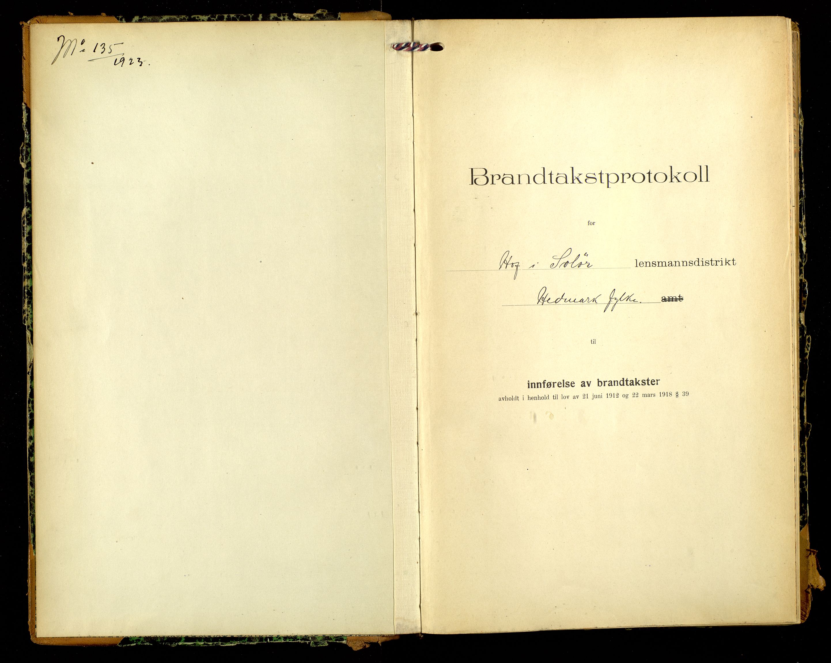 Norges Brannkasse, Hof, SAH/NBRANH-017/F/L0012: Branntakstprotokoll, 1923-1926