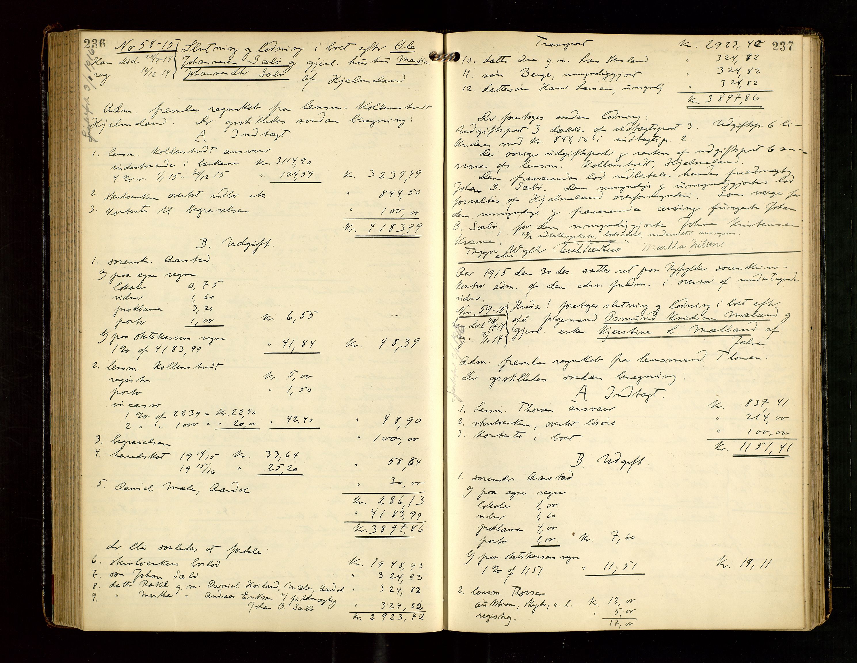 Ryfylke tingrett, SAST/A-100055/001/IV/IVG/L0004: Skifteutlodningsprotokoll Med register, 1912-1918, s. 236-237