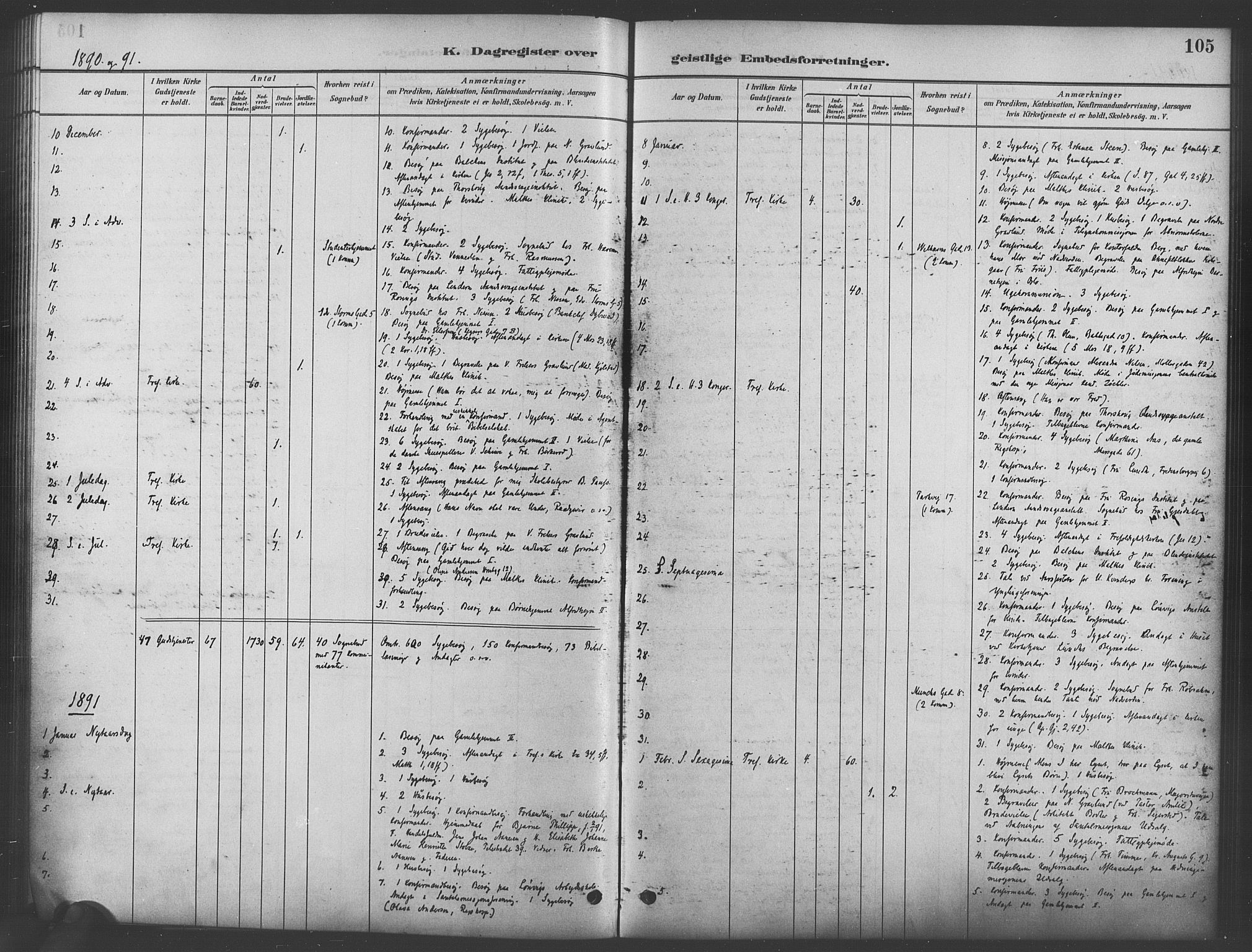 Trefoldighet prestekontor Kirkebøker, AV/SAO-A-10882/I/Ia/L0003: Dagsregister nr. 3, 1881-1901, s. 105