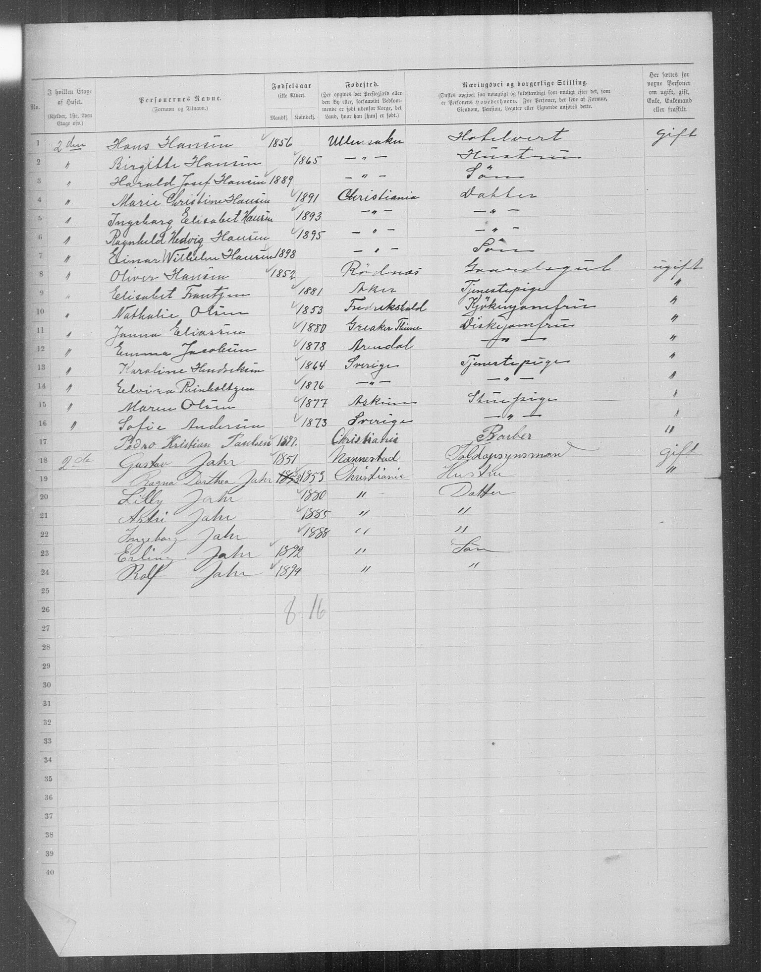 OBA, Kommunal folketelling 31.12.1899 for Kristiania kjøpstad, 1899, s. 15956