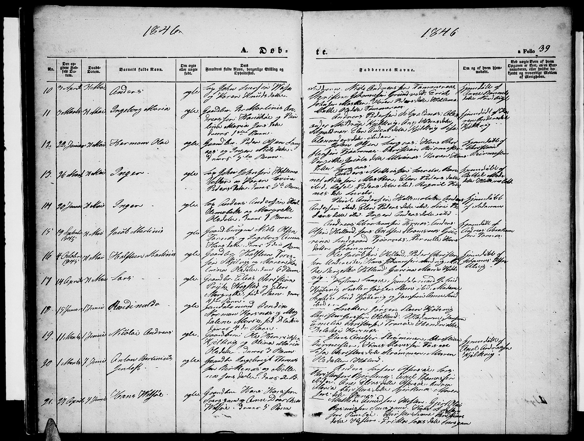 Ministerialprotokoller, klokkerbøker og fødselsregistre - Nordland, SAT/A-1459/872/L1045: Klokkerbok nr. 872C01, 1840-1851, s. 39