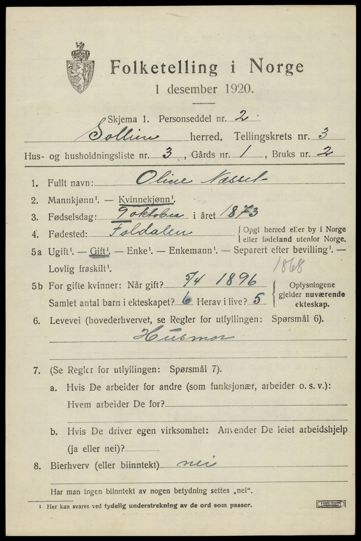 SAH, Folketelling 1920 for 0431 Sollia herred, 1920, s. 693