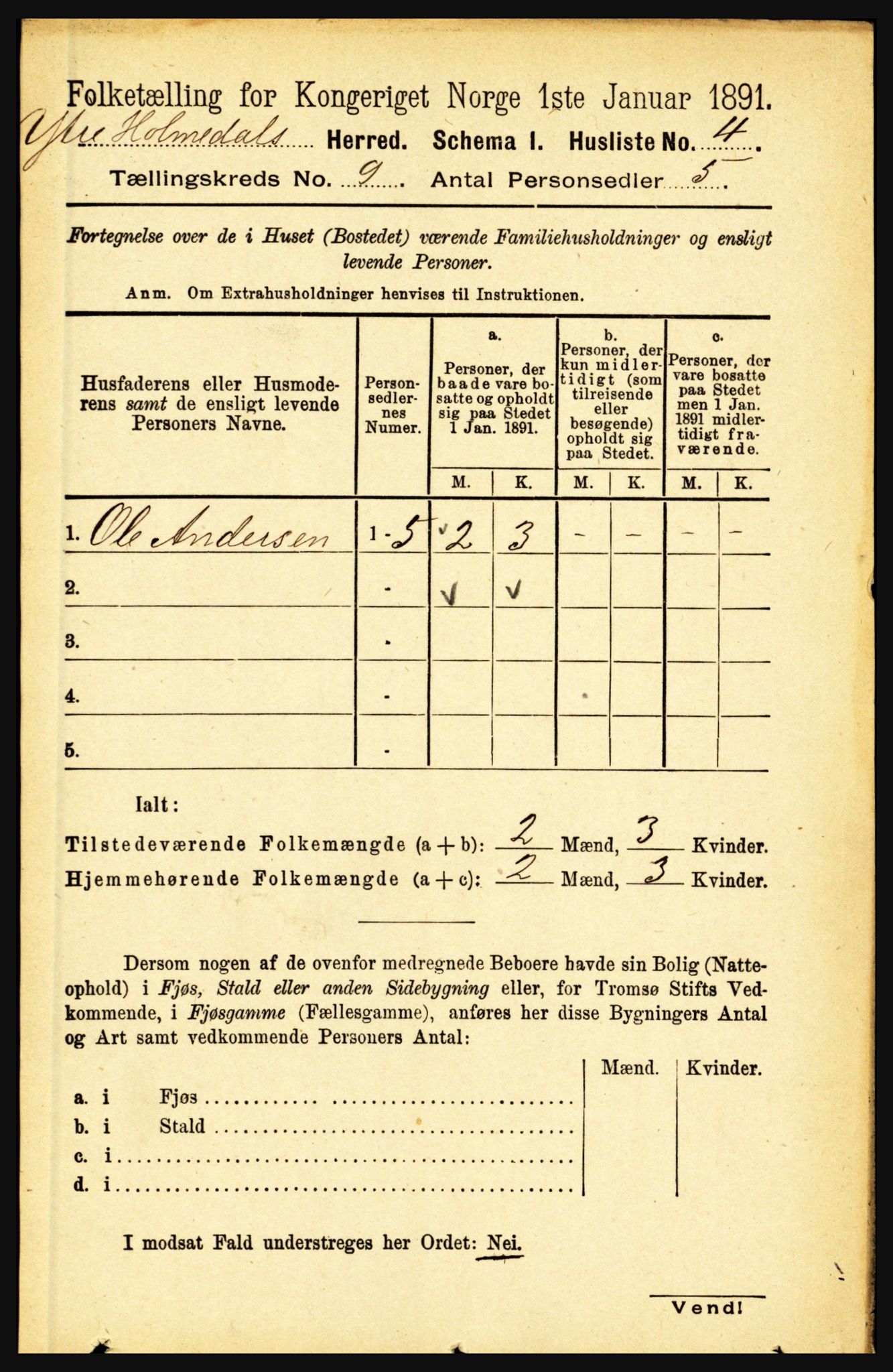 RA, Folketelling 1891 for 1429 Ytre Holmedal herred, 1891, s. 2012