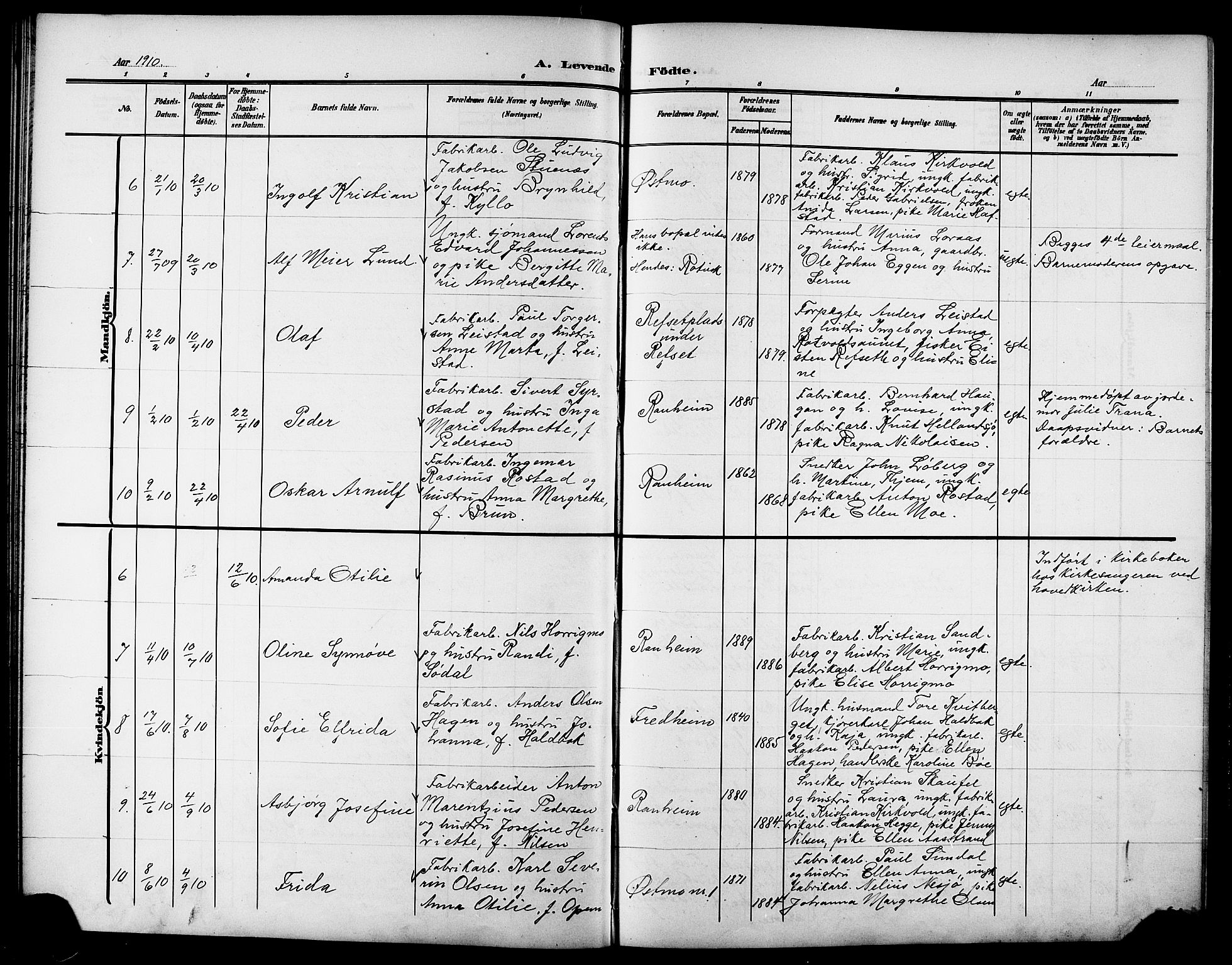 Ministerialprotokoller, klokkerbøker og fødselsregistre - Sør-Trøndelag, SAT/A-1456/615/L0400: Klokkerbok nr. 615C01, 1905-1921