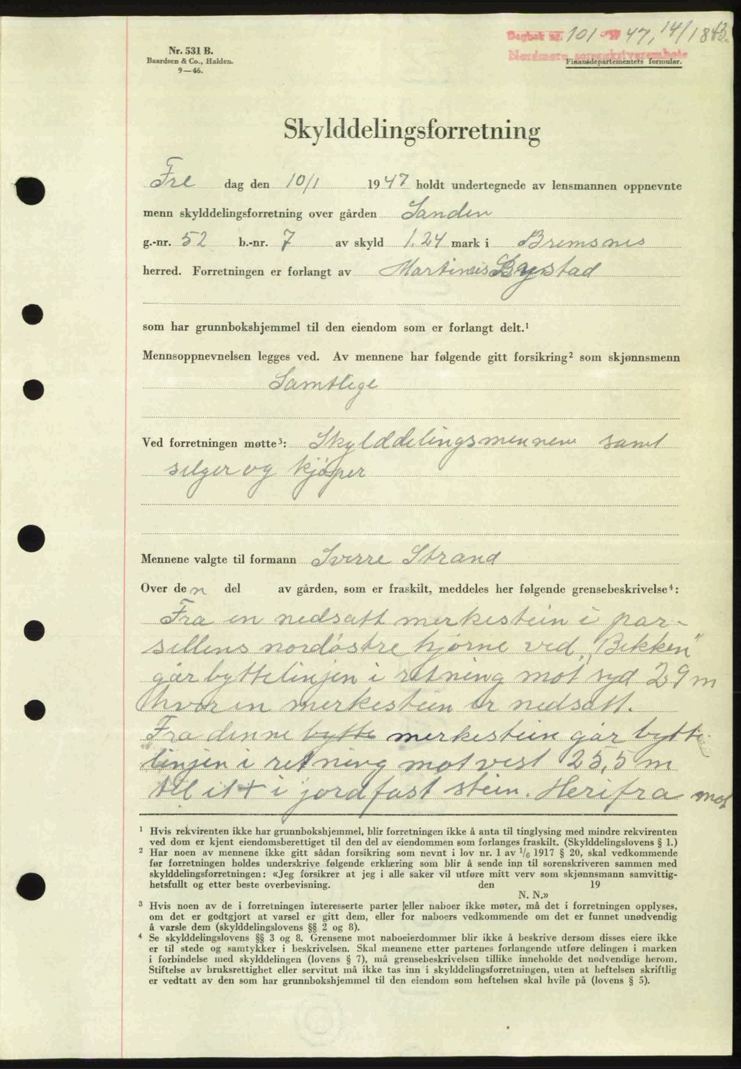 Nordmøre sorenskriveri, SAT/A-4132/1/2/2Ca: Pantebok nr. A103, 1946-1947, Dagboknr: 101/1947