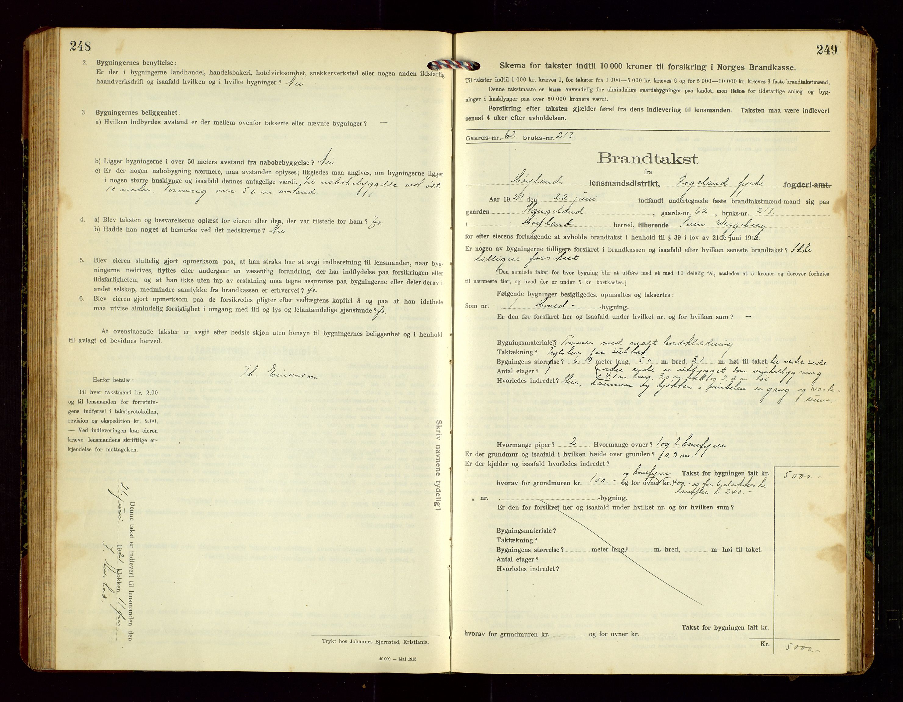 Høyland/Sandnes lensmannskontor, AV/SAST-A-100166/Gob/L0003: "Brandtakstprotokol", 1918-1924, s. 248-249