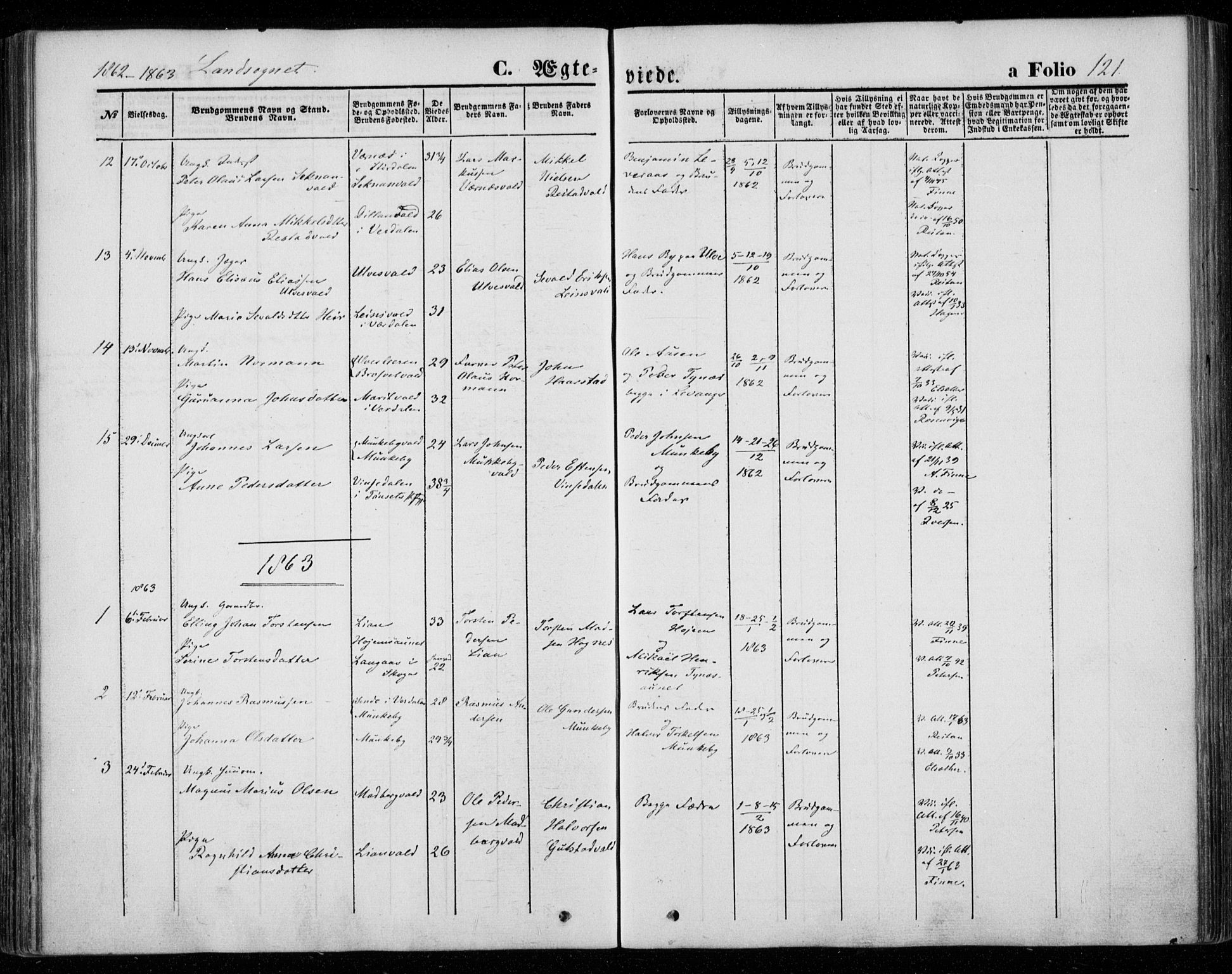 Ministerialprotokoller, klokkerbøker og fødselsregistre - Nord-Trøndelag, SAT/A-1458/720/L0184: Ministerialbok nr. 720A02 /2, 1855-1863, s. 121