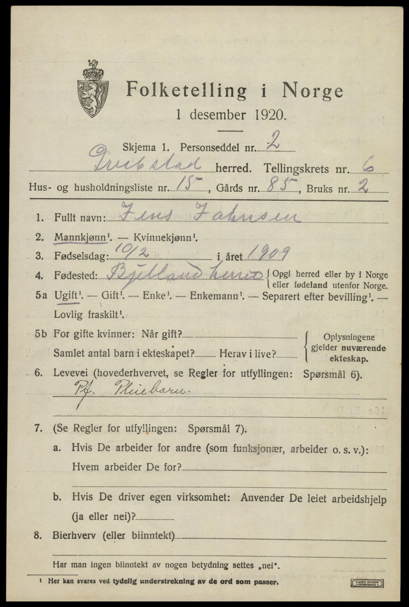 SAK, Folketelling 1920 for 1017 Greipstad herred, 1920, s. 2058