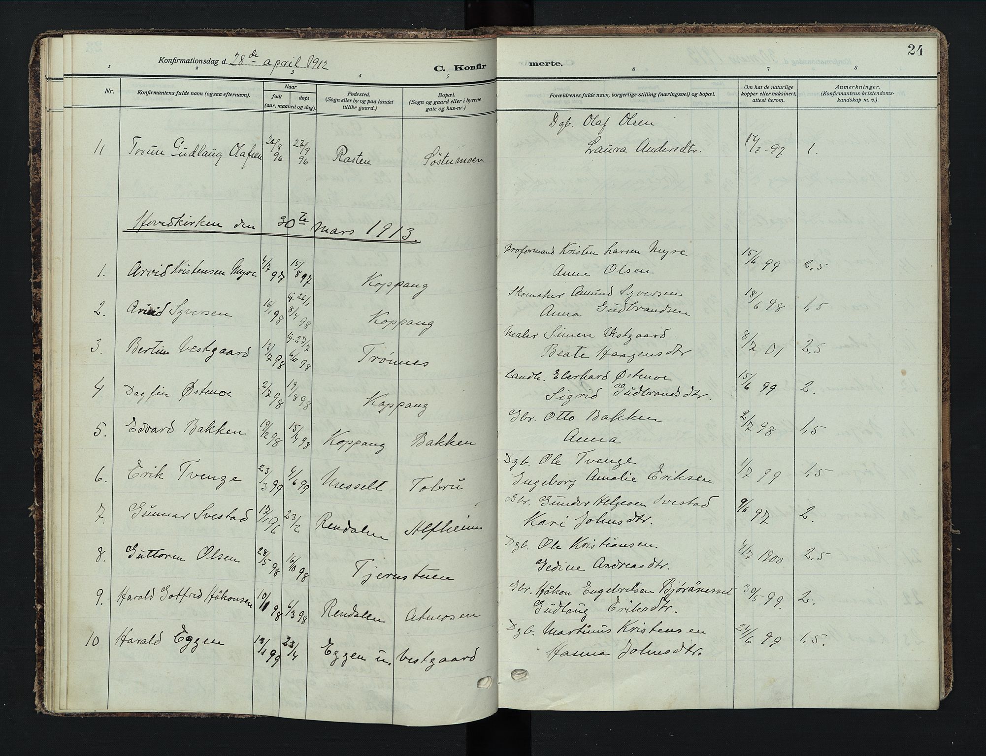 Stor-Elvdal prestekontor, AV/SAH-PREST-052/H/Ha/Haa/L0005: Ministerialbok nr. 5, 1908-1924, s. 24