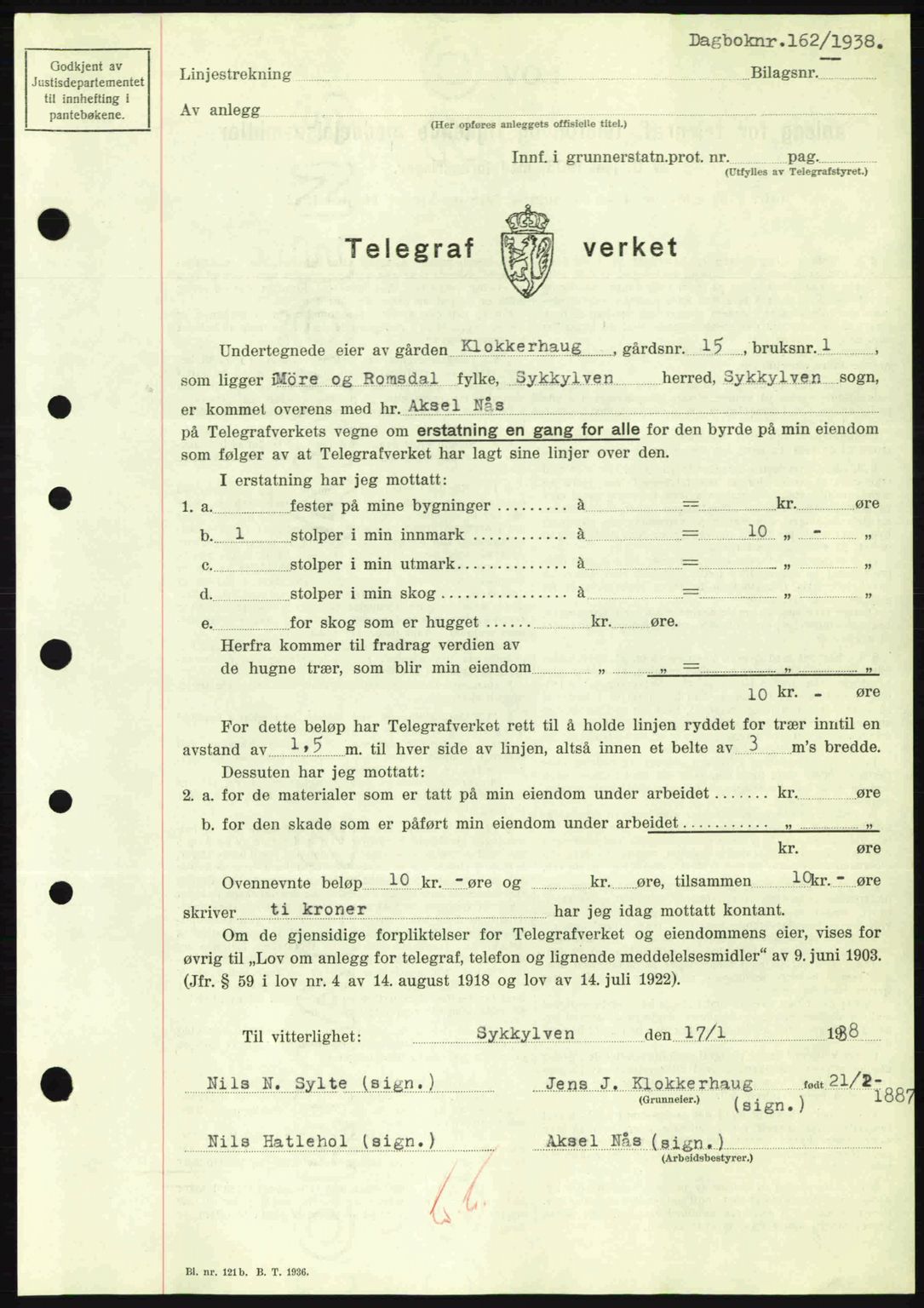 Nordre Sunnmøre sorenskriveri, AV/SAT-A-0006/1/2/2C/2Ca: Pantebok nr. A4, 1937-1938, Dagboknr: 162/1938