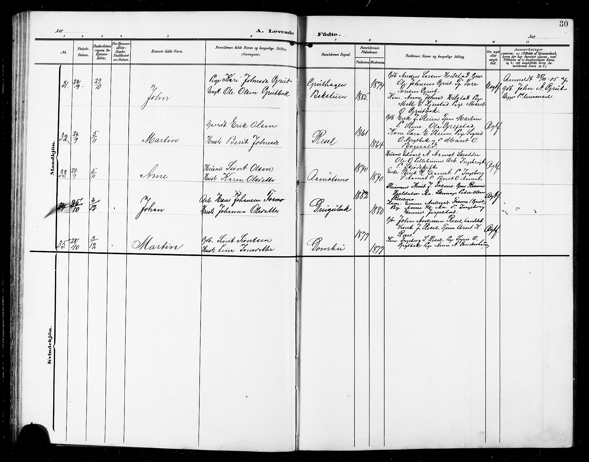 Ministerialprotokoller, klokkerbøker og fødselsregistre - Sør-Trøndelag, SAT/A-1456/672/L0864: Klokkerbok nr. 672C03, 1902-1914, s. 30