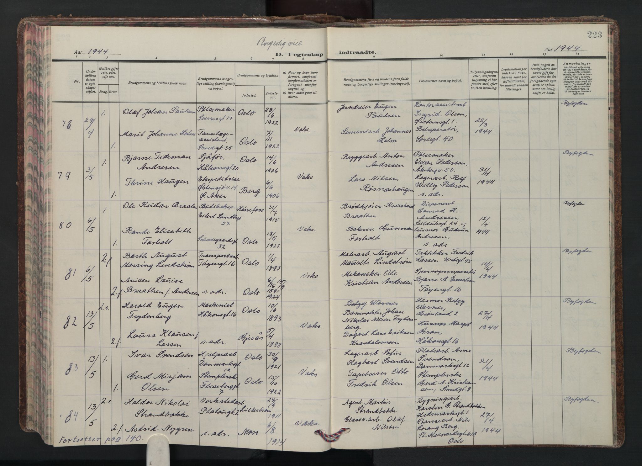 Grønland prestekontor Kirkebøker, AV/SAO-A-10848/F/Fa/L0020: Ministerialbok nr. 20, 1935-1946, s. 223