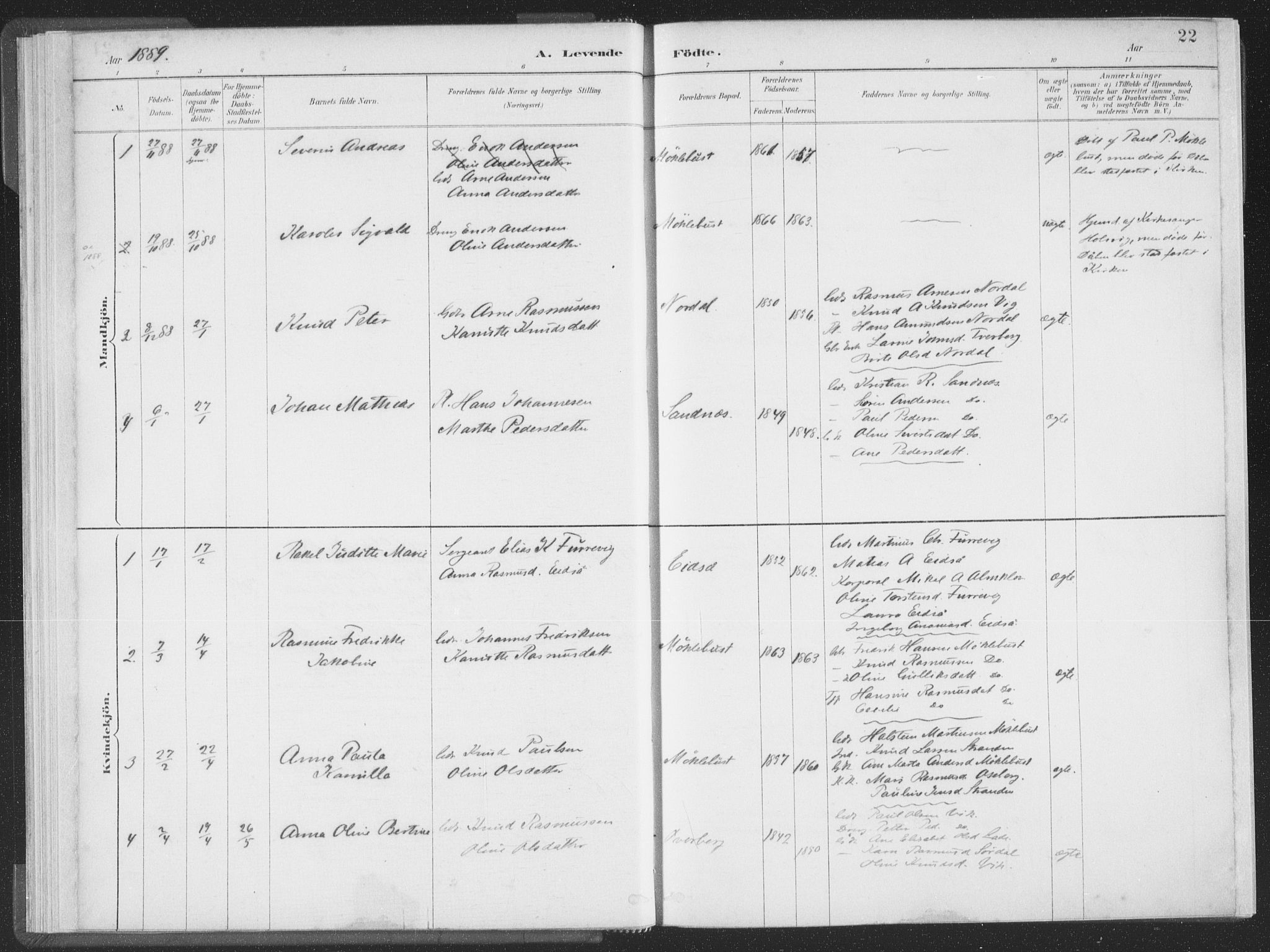 Ministerialprotokoller, klokkerbøker og fødselsregistre - Møre og Romsdal, SAT/A-1454/502/L0025: Ministerialbok nr. 502A03, 1885-1909, s. 22