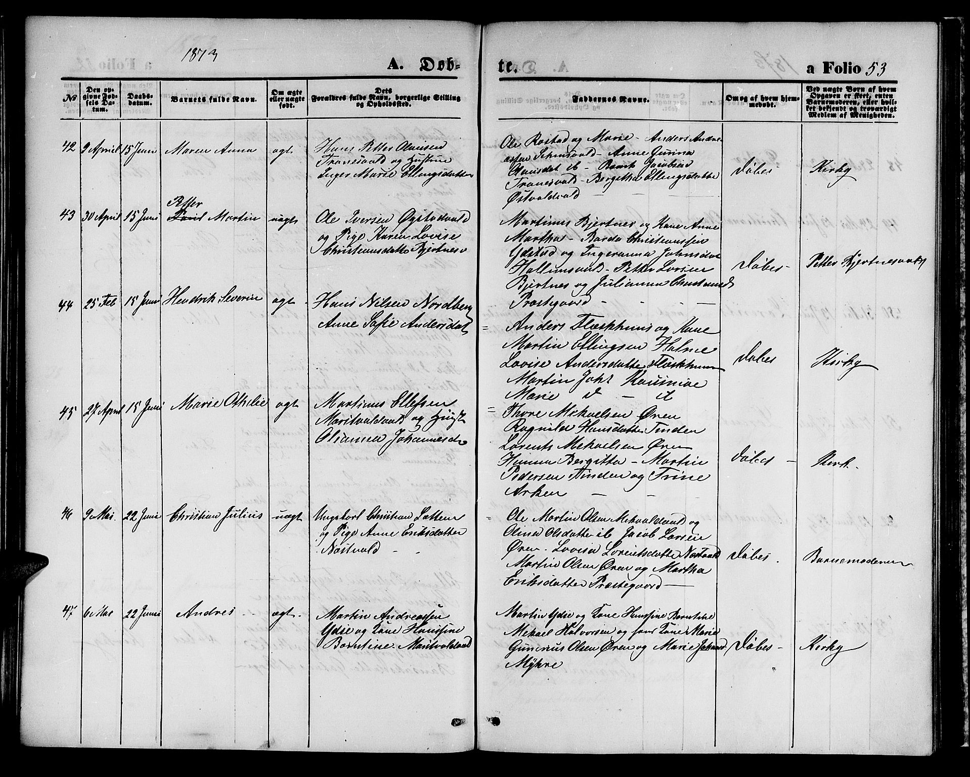 Ministerialprotokoller, klokkerbøker og fødselsregistre - Nord-Trøndelag, AV/SAT-A-1458/723/L0255: Klokkerbok nr. 723C03, 1869-1879, s. 53